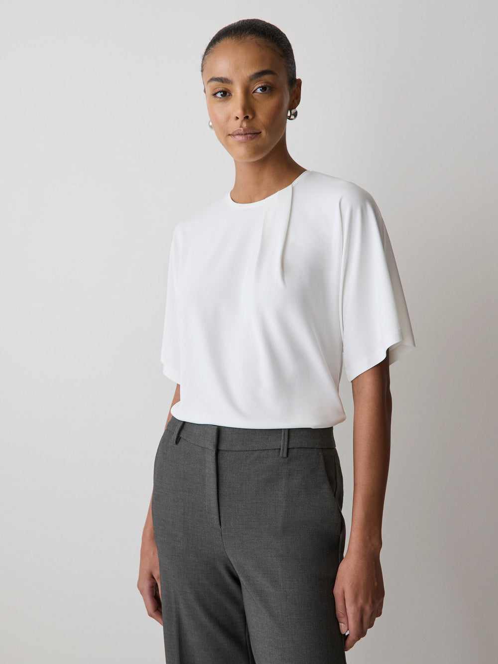 Short-Sleeve Crew-Neck Top with Pleated Detail rw&co On Sale