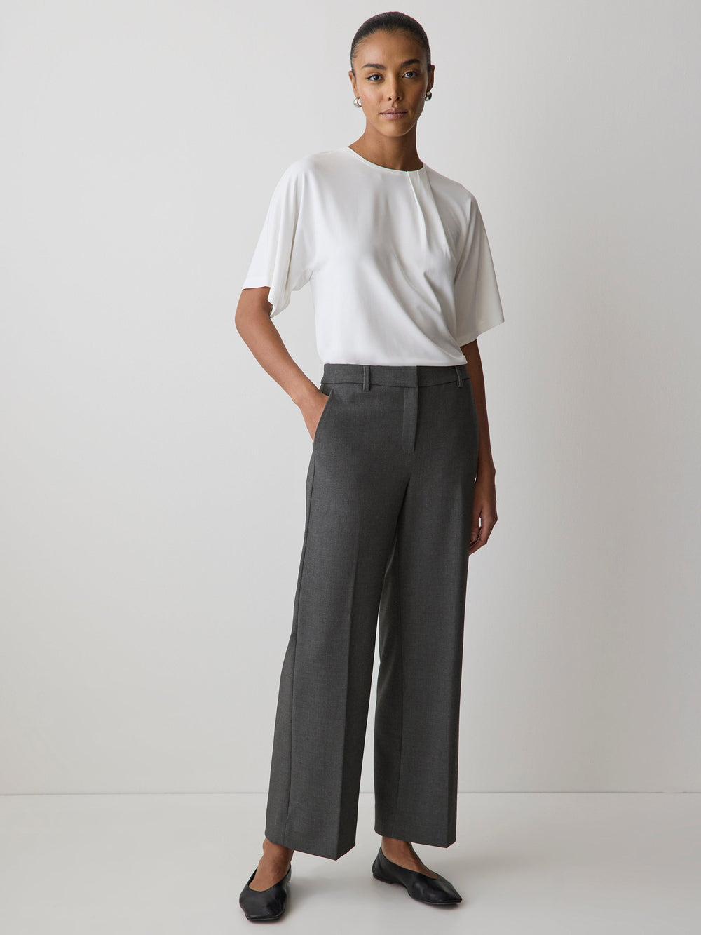 Short-Sleeve Crew-Neck Top with Pleated Detail rw&co On Sale