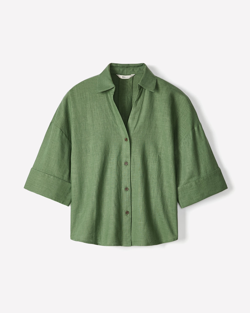 Linen-Blend Short-Sleeve Blouse with Shirt Collar rw&co On Sale