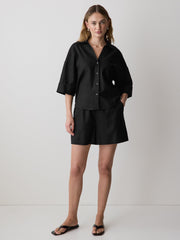 Linen-Blend Short-Sleeve Blouse with Shirt Collar rw&co On Sale