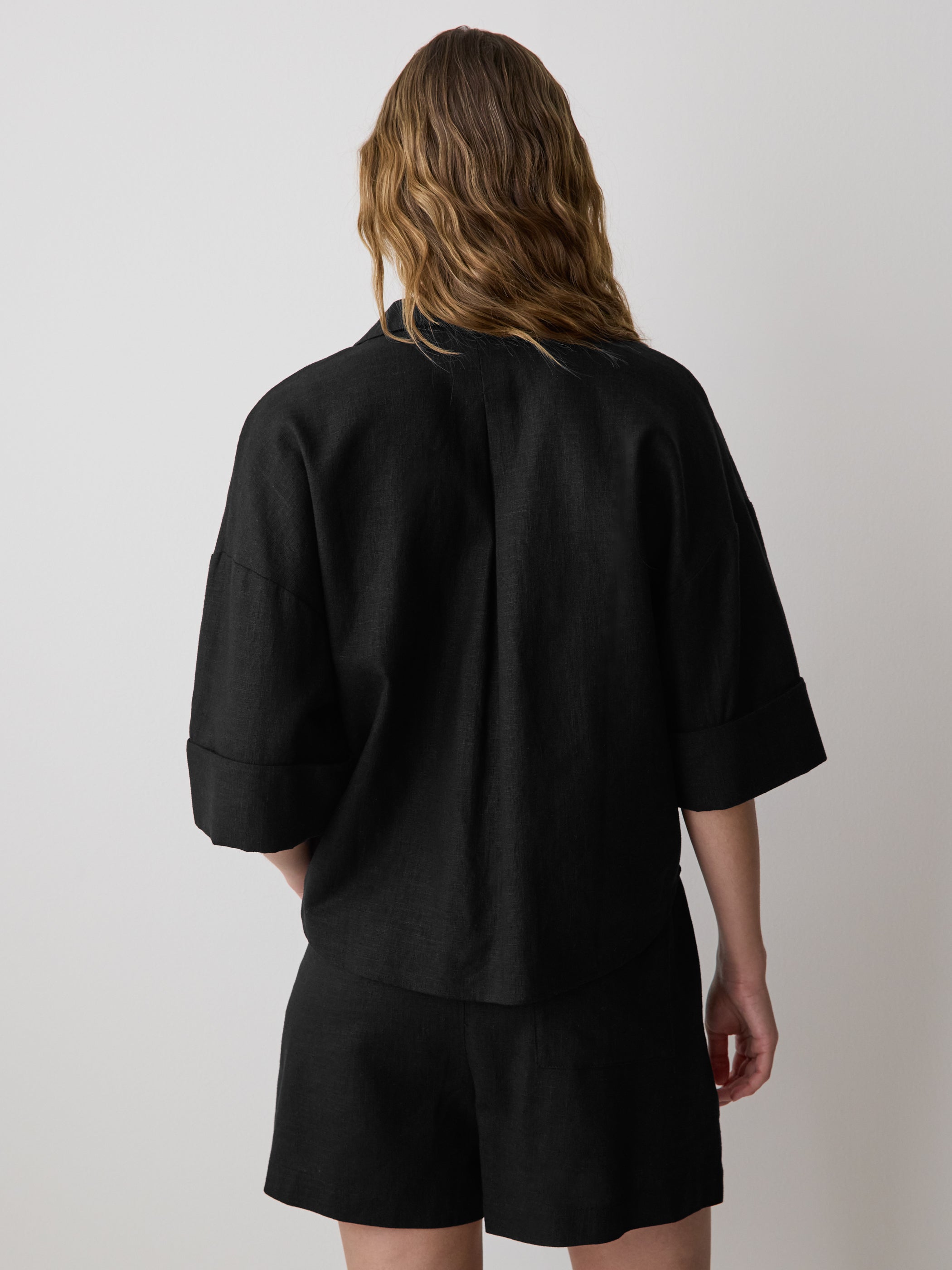 Linen-Blend Short-Sleeve Blouse with Shirt Collar rw&co On Sale