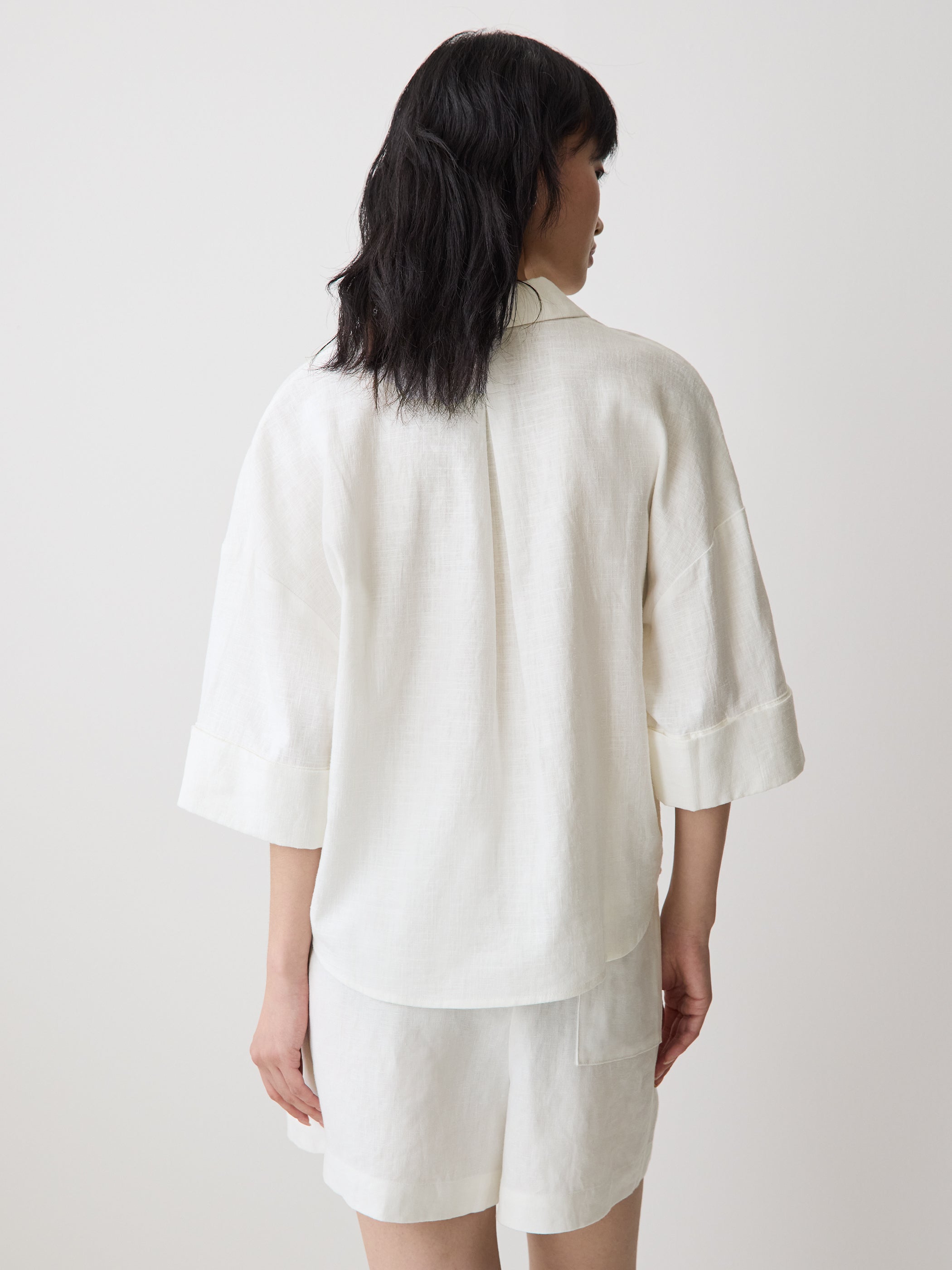 Linen-Blend Short-Sleeve Blouse with Shirt Collar rw&co On Sale