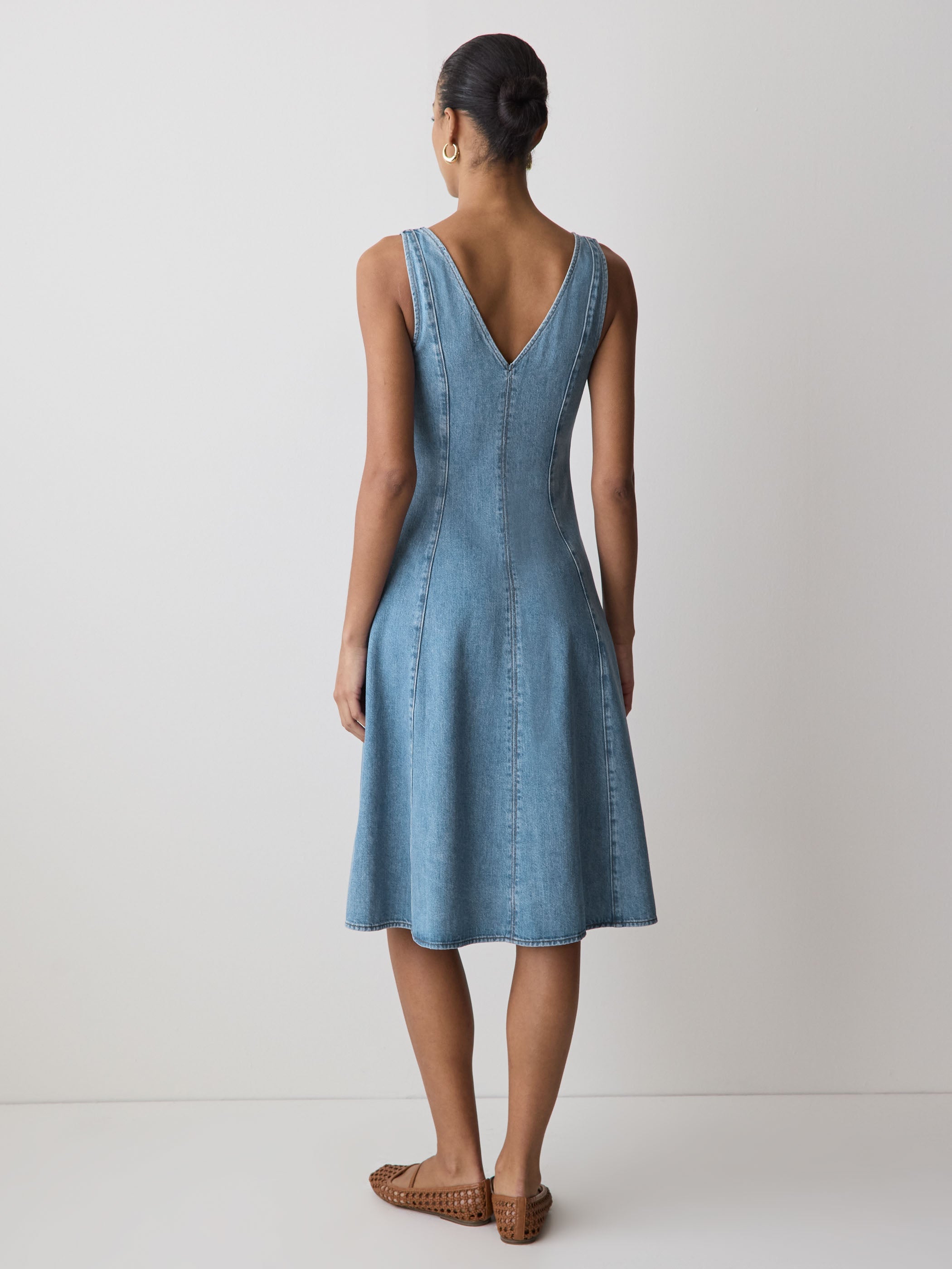 Denim Sleeveless V-Neck Midi Dress rw&co On Sale
