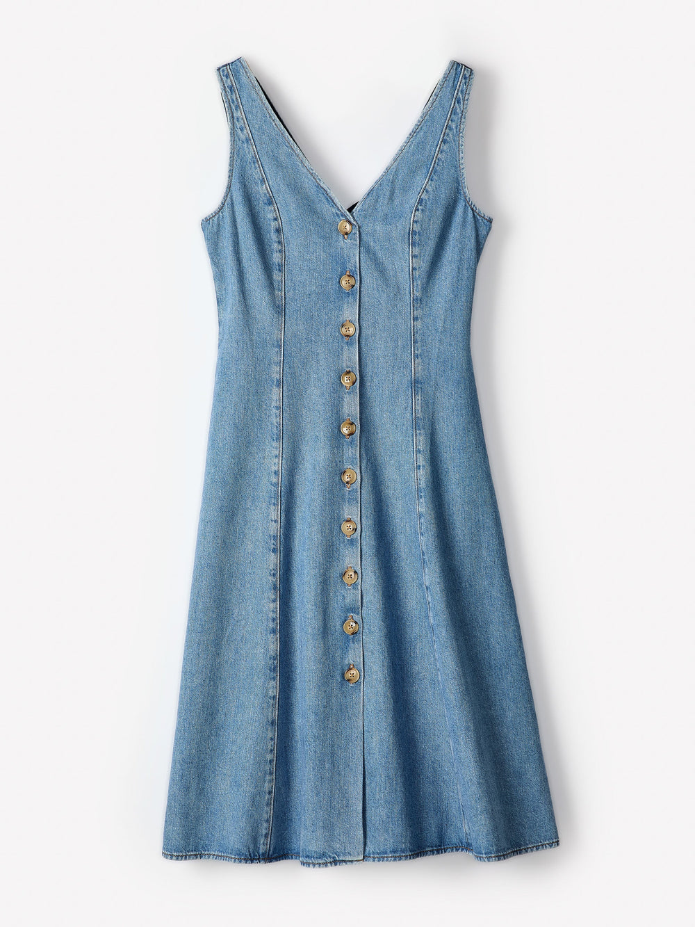 Denim Sleeveless V-Neck Midi Dress rw&co On Sale