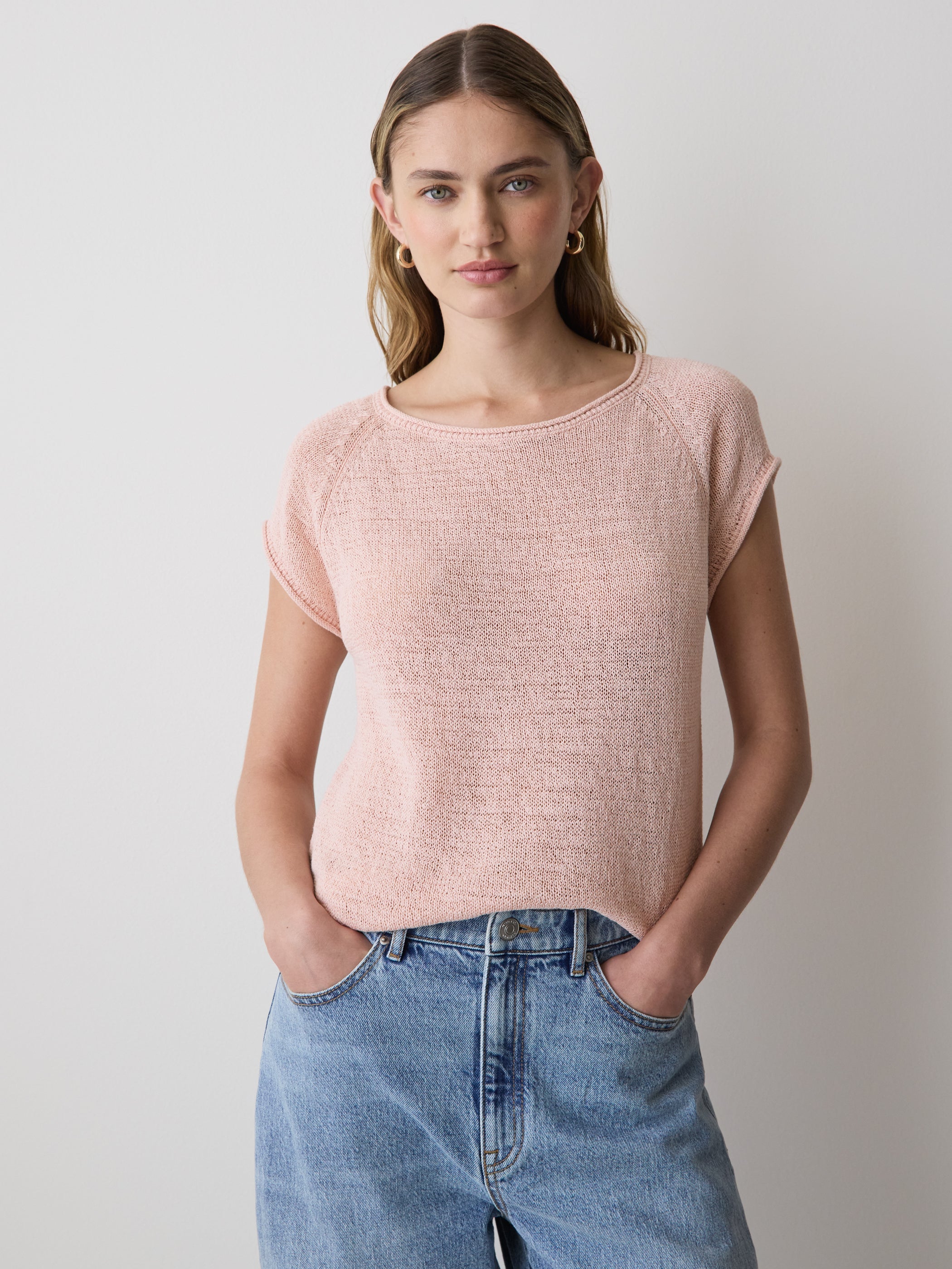 Cap-Sleeve Tape-Yarn Sweater rw&co Exclusive Sale Price
