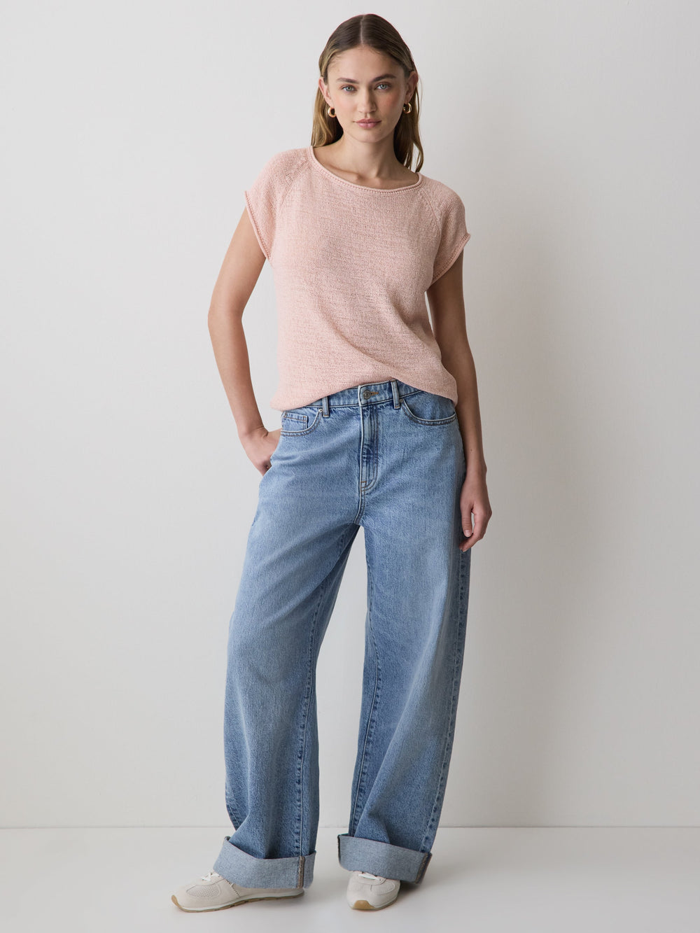 Cap-Sleeve Tape-Yarn Sweater rw&co Exclusive Sale Price