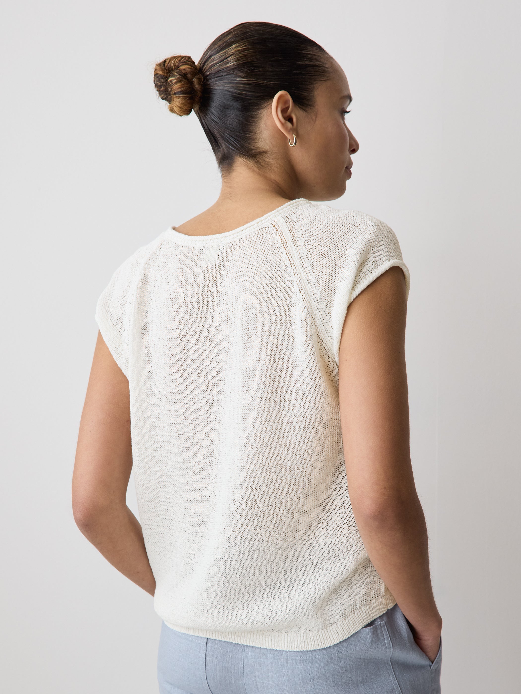 Cap-Sleeve Tape-Yarn Sweater rw&co Exclusive Sale Price