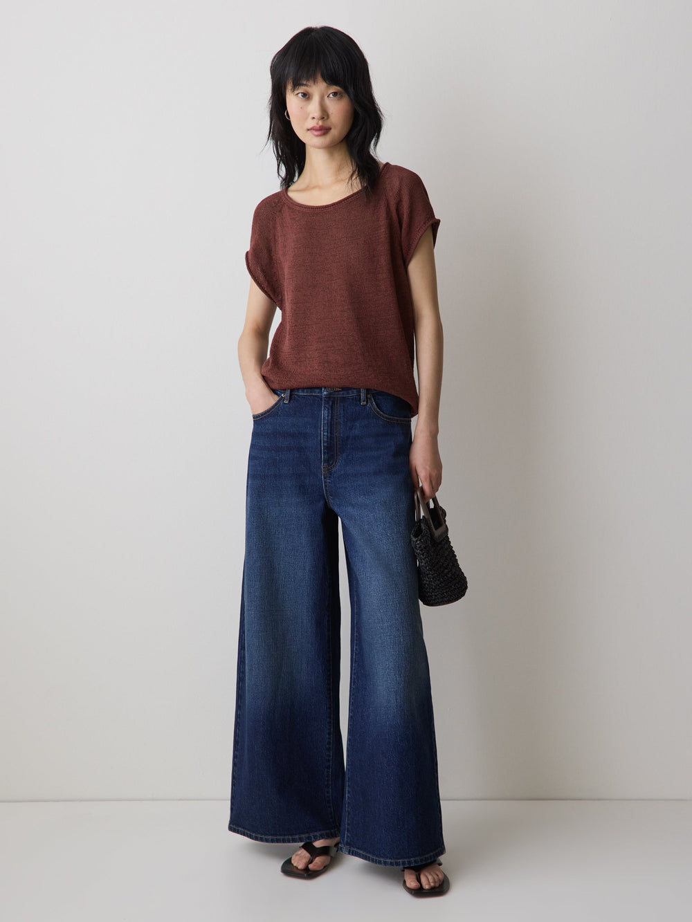 Cap-Sleeve Tape-Yarn Sweater rw&co Exclusive Sale Price