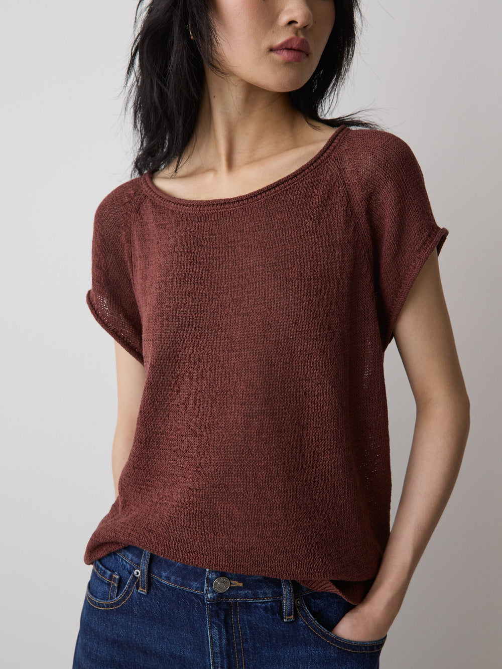 Cap-Sleeve Tape-Yarn Sweater rw&co Exclusive Sale Price