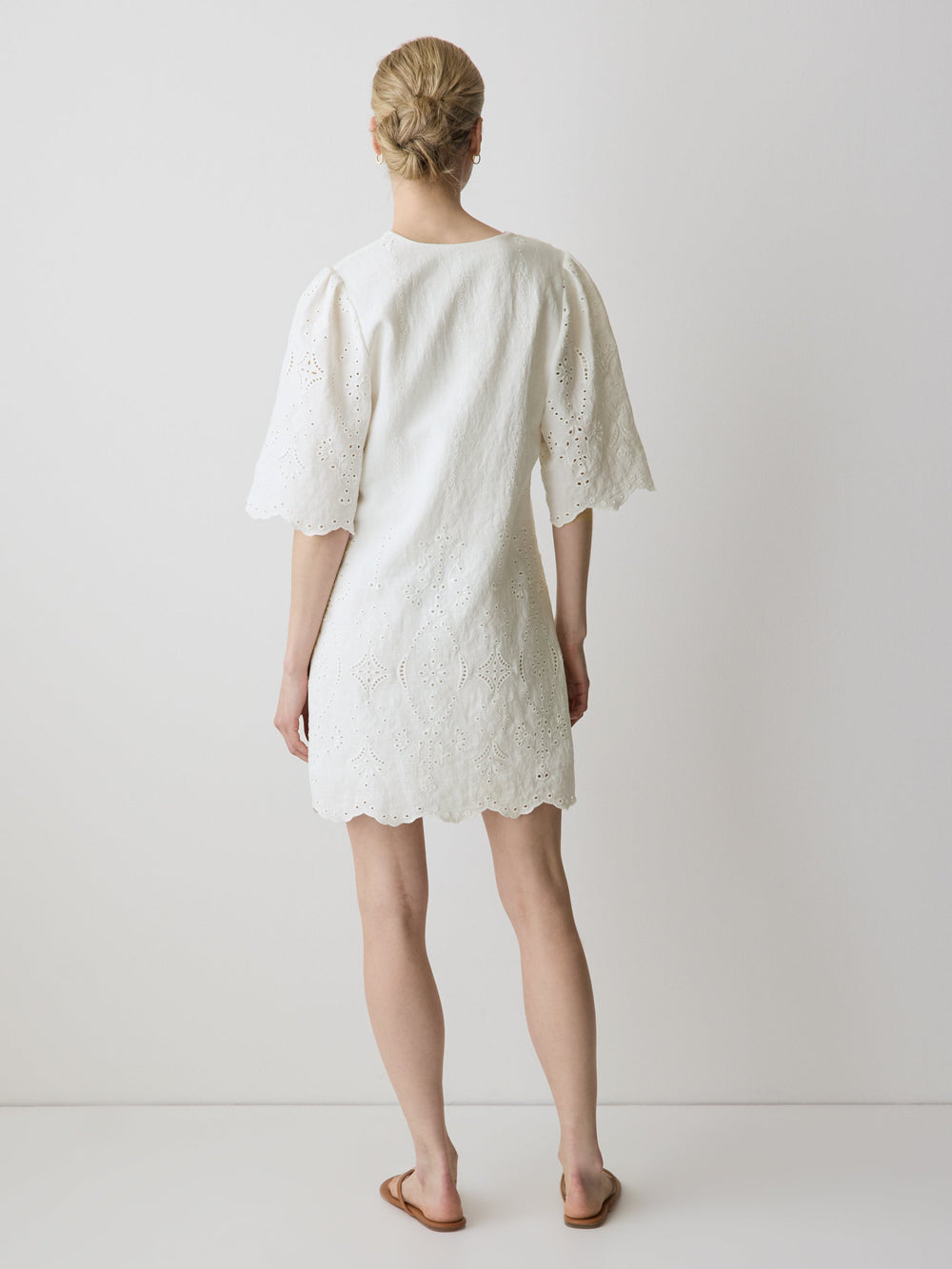 Split-Neck Flare Mini Dress with Embroideries rw&co Great Value Deal