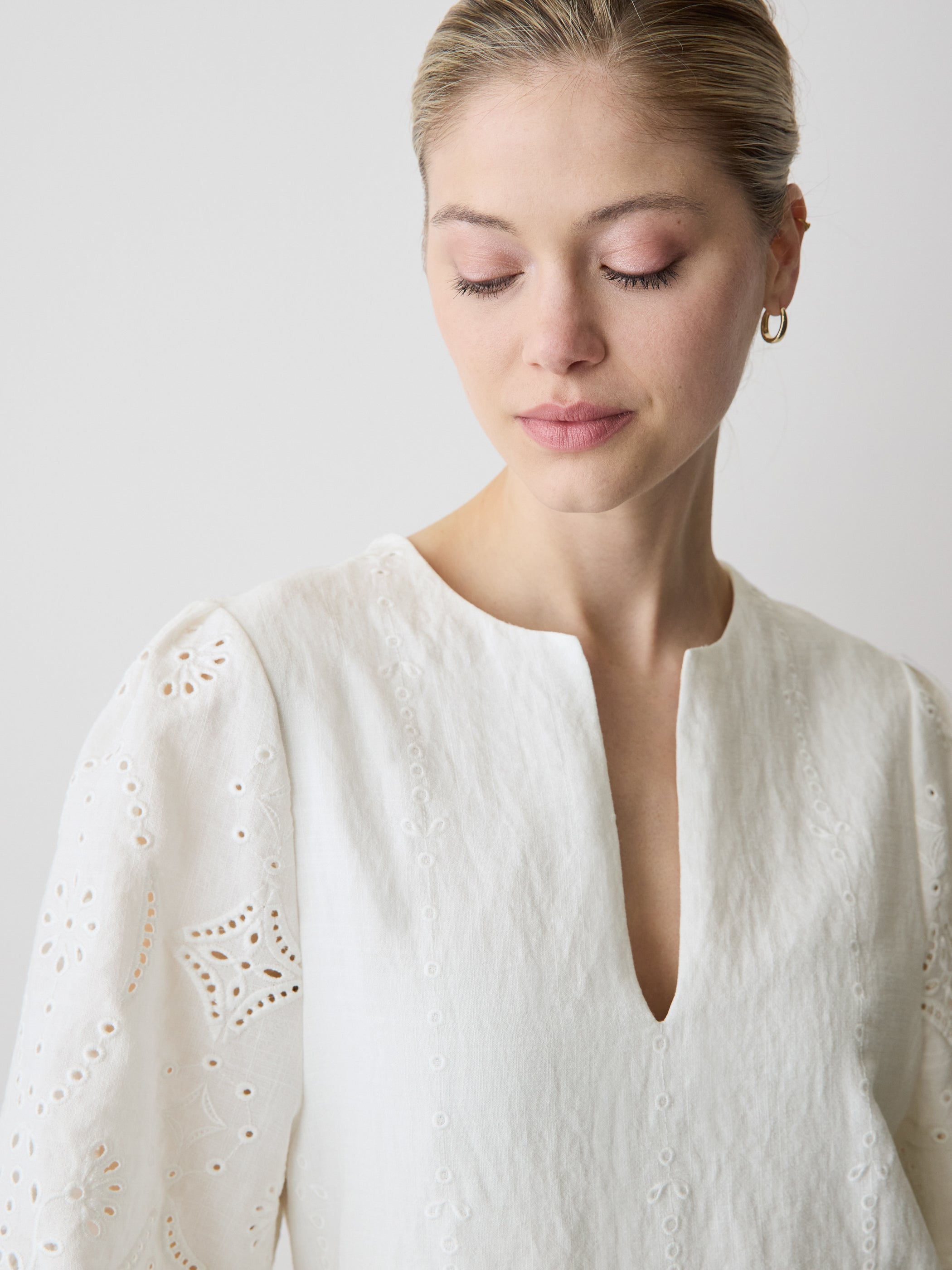 Split-Neck Flare Mini Dress with Embroideries rw&co Great Value Deal