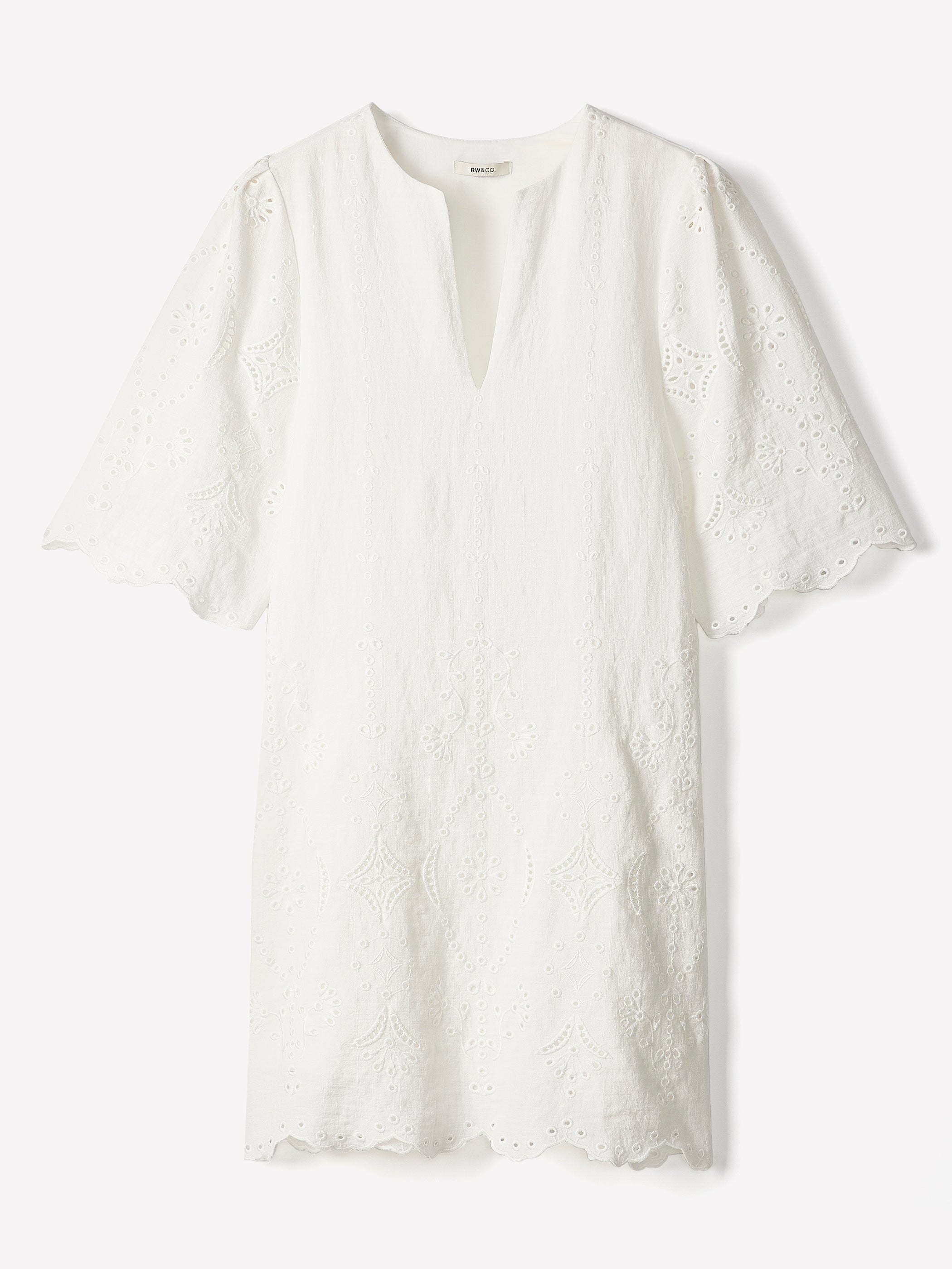 Split-Neck Flare Mini Dress with Embroideries rw&co Great Value Deal