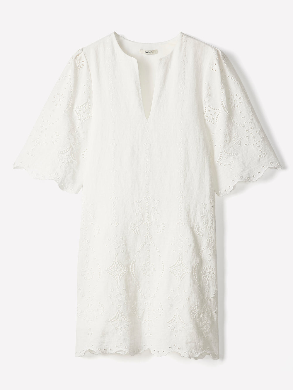 Split-Neck Flare Mini Dress with Embroideries rw&co Great Value Deal