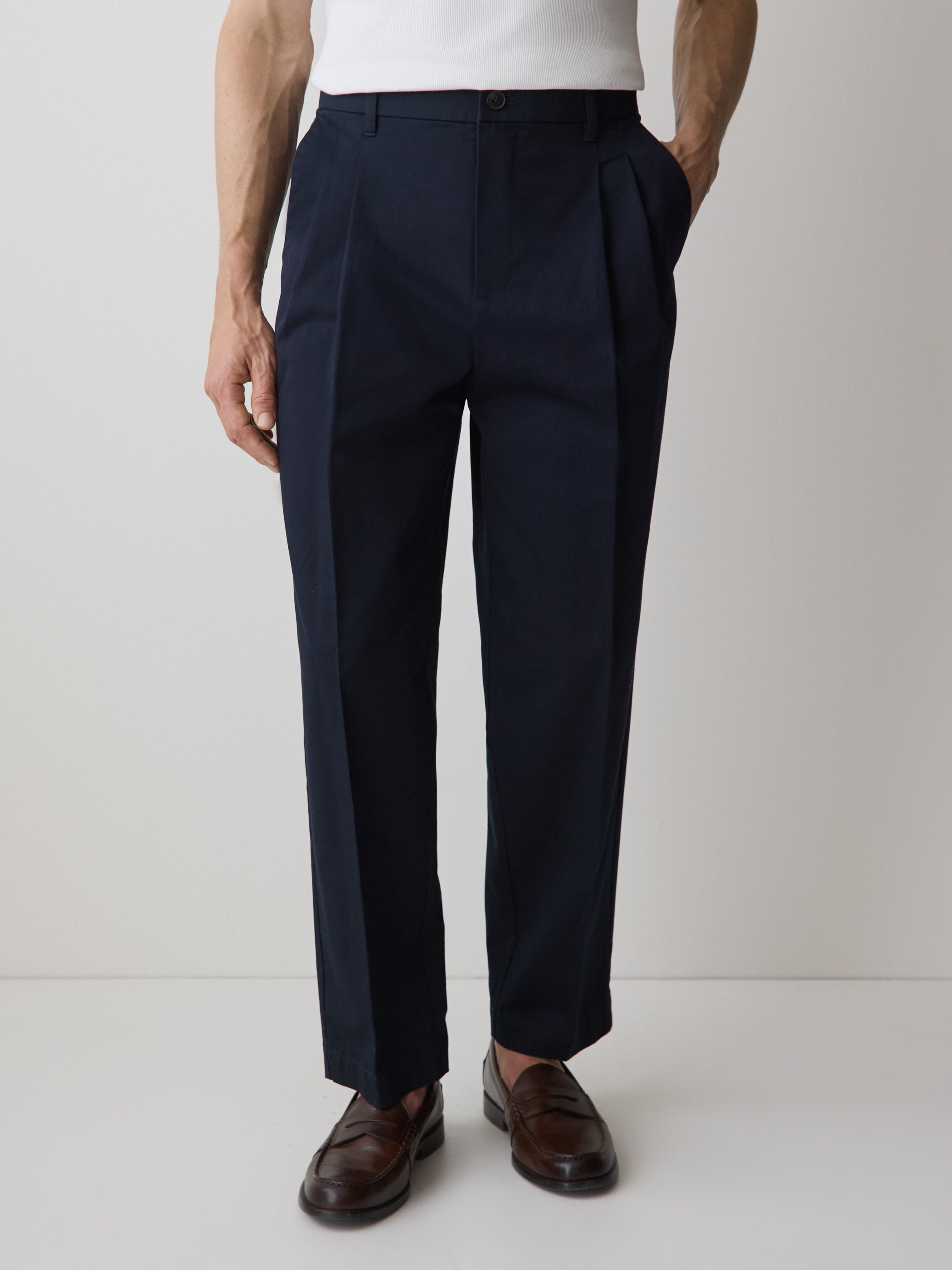Loose Straight-Leg Pleated Chino Pant rw&co Great Value Deal