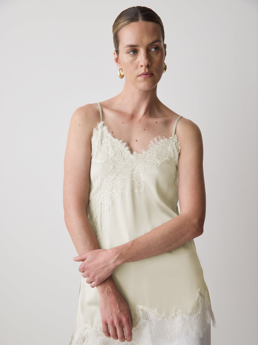 Sleeveless V-Neck Satin Blouse with Lace Trims rw&co Limited Time Discount