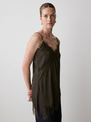 Sleeveless V-Neck Satin Blouse with Lace Trims rw&co Limited Time Discount