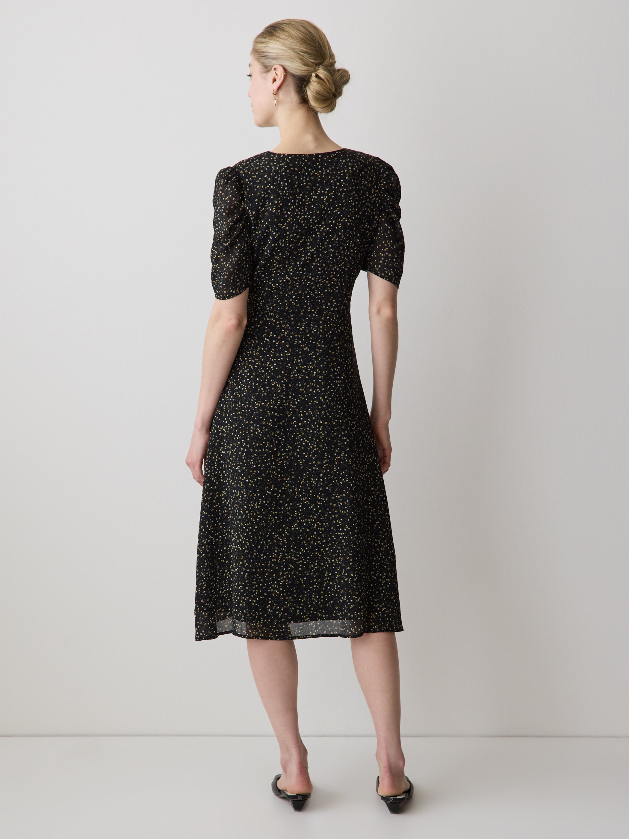 Short-Sleeve Chiffon Midi Dress with Lace Trim rw&co Special Offer