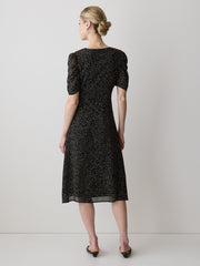 Short-Sleeve Chiffon Midi Dress with Lace Trim rw&co Special Offer