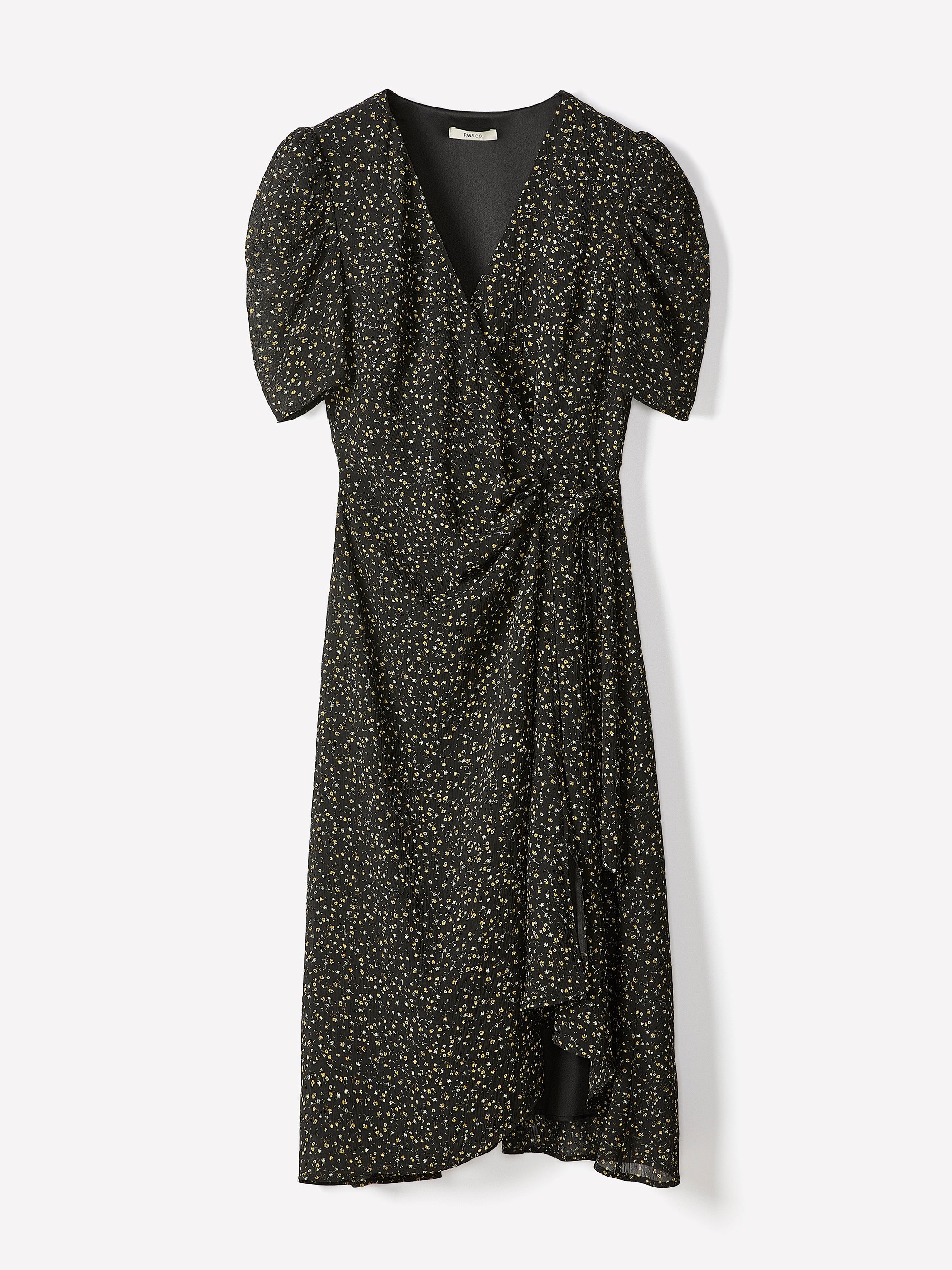 Short-Sleeve Chiffon Midi Dress with Lace Trim rw&co Special Offer