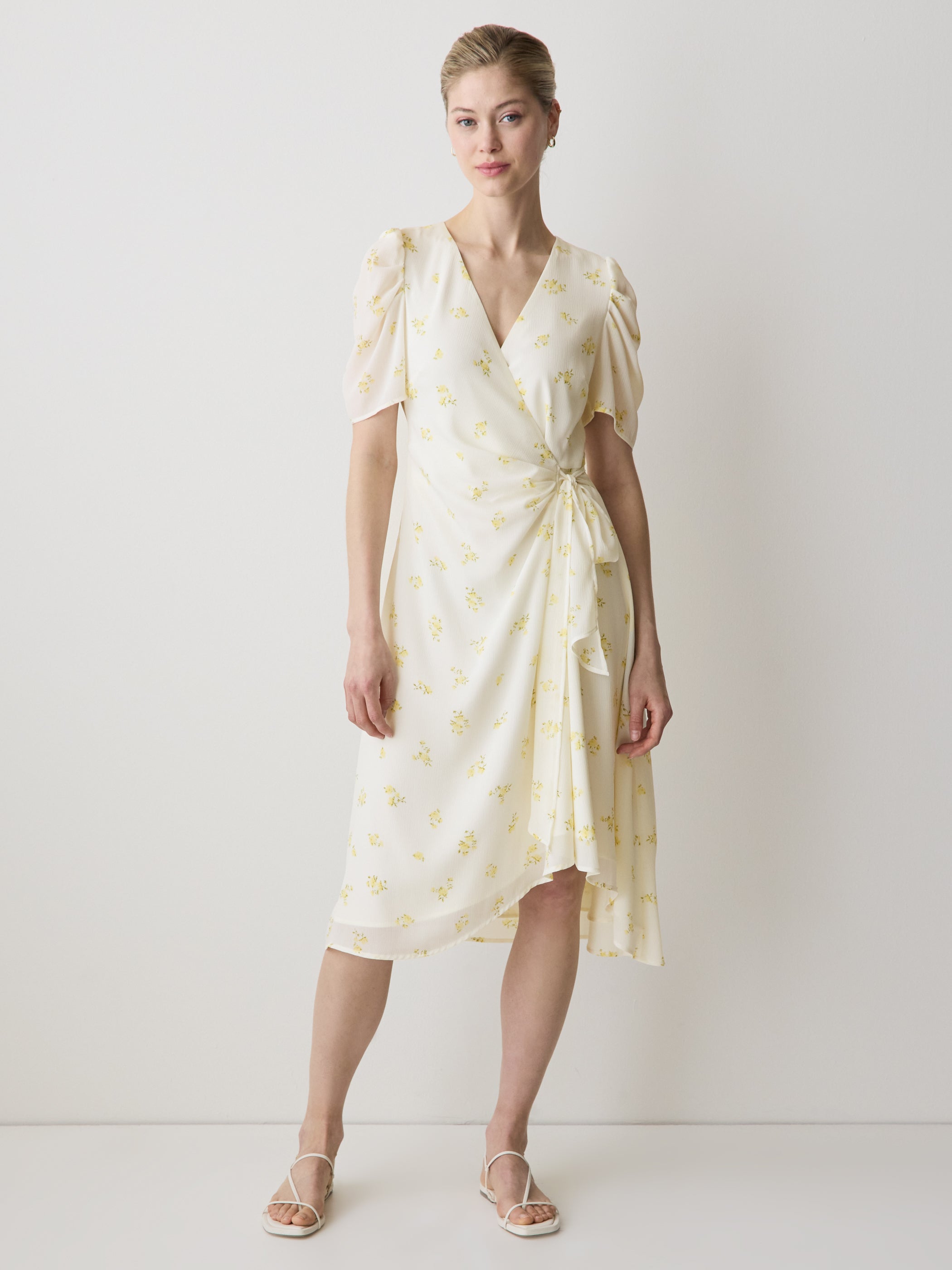 Short-Sleeve Chiffon Midi Dress with Lace Trim rw&co Special Offer