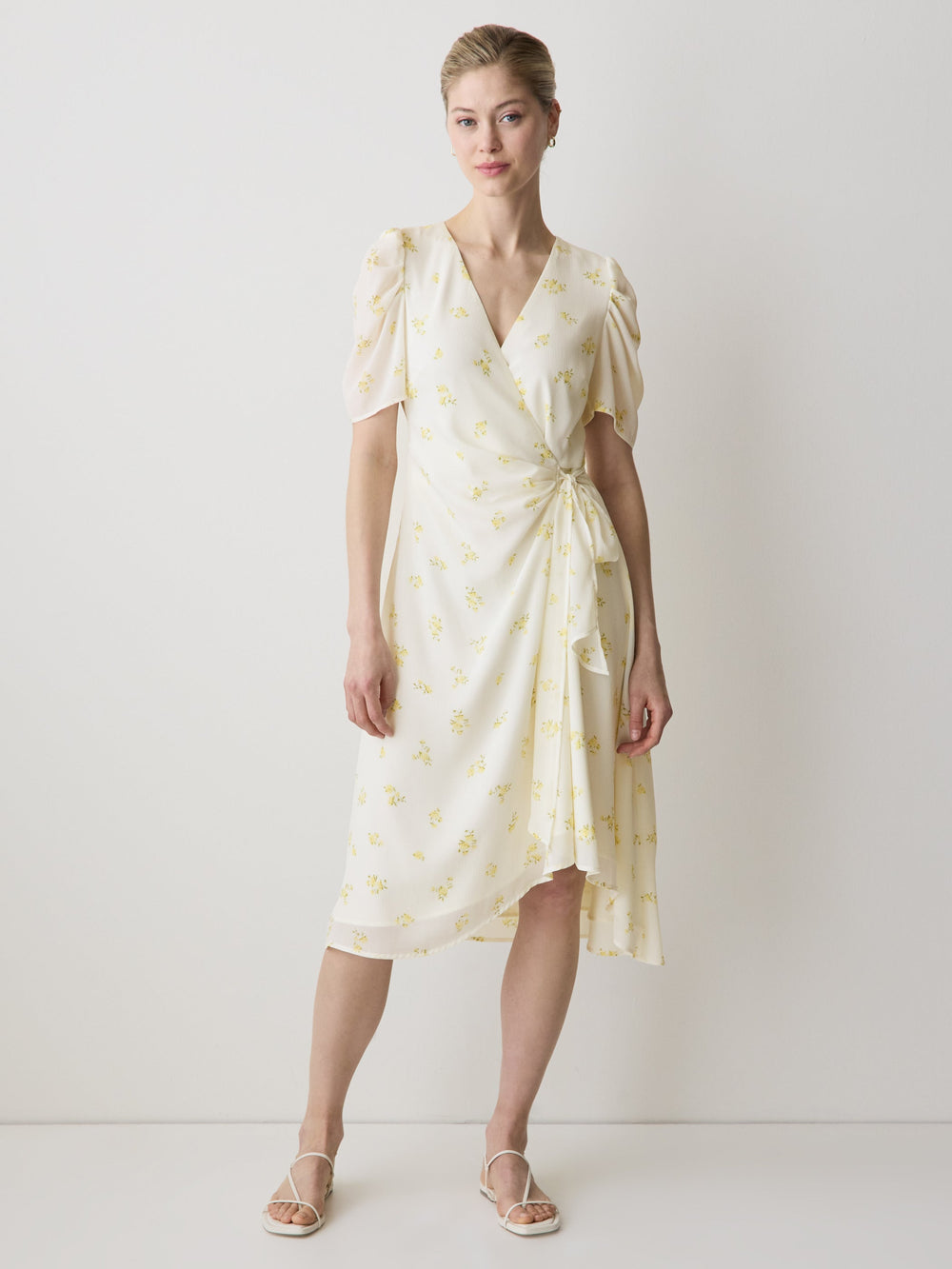 Short-Sleeve Chiffon Midi Dress with Lace Trim rw&co Special Offer