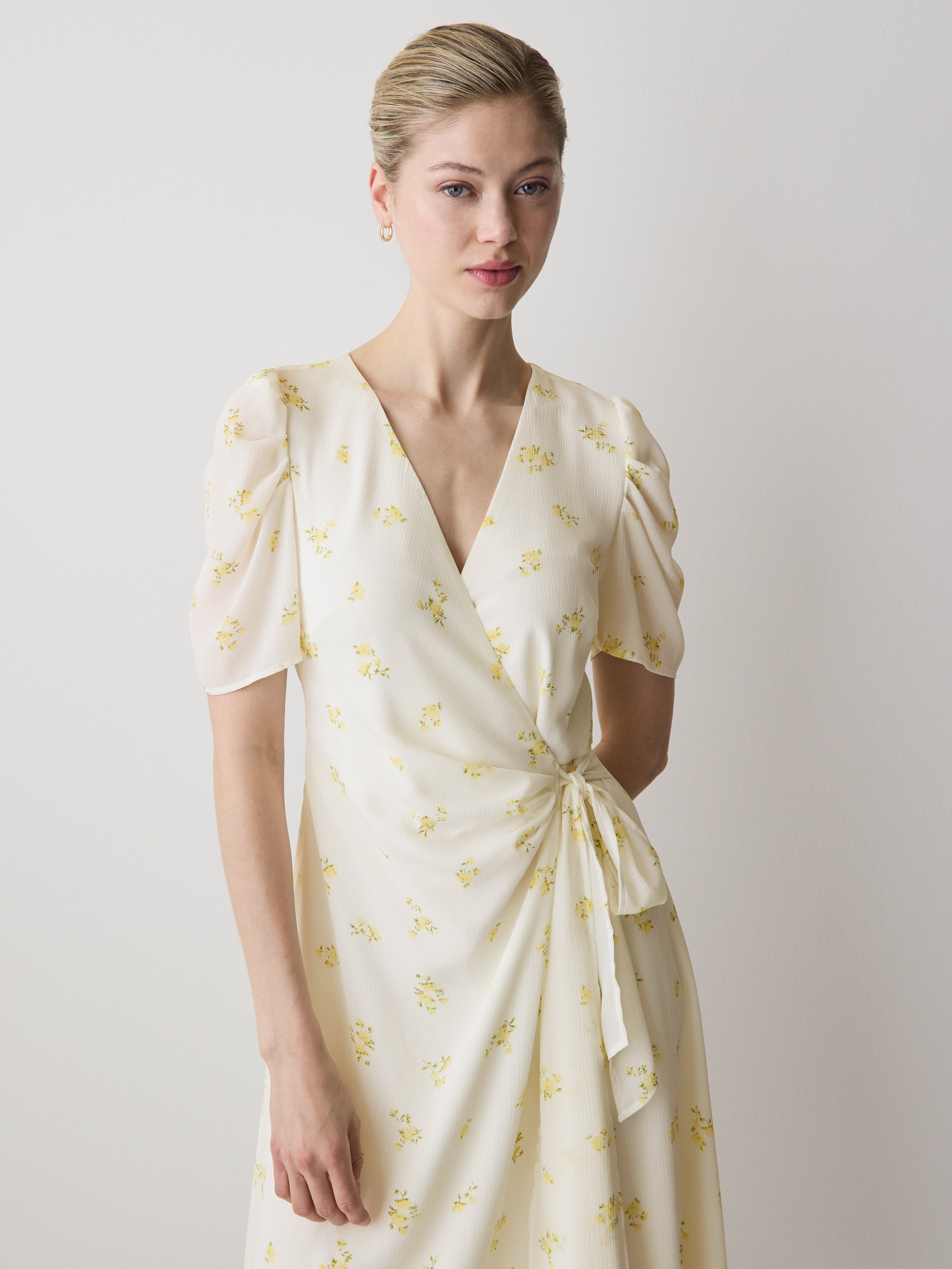 Short-Sleeve Chiffon Midi Dress with Lace Trim rw&co Special Offer