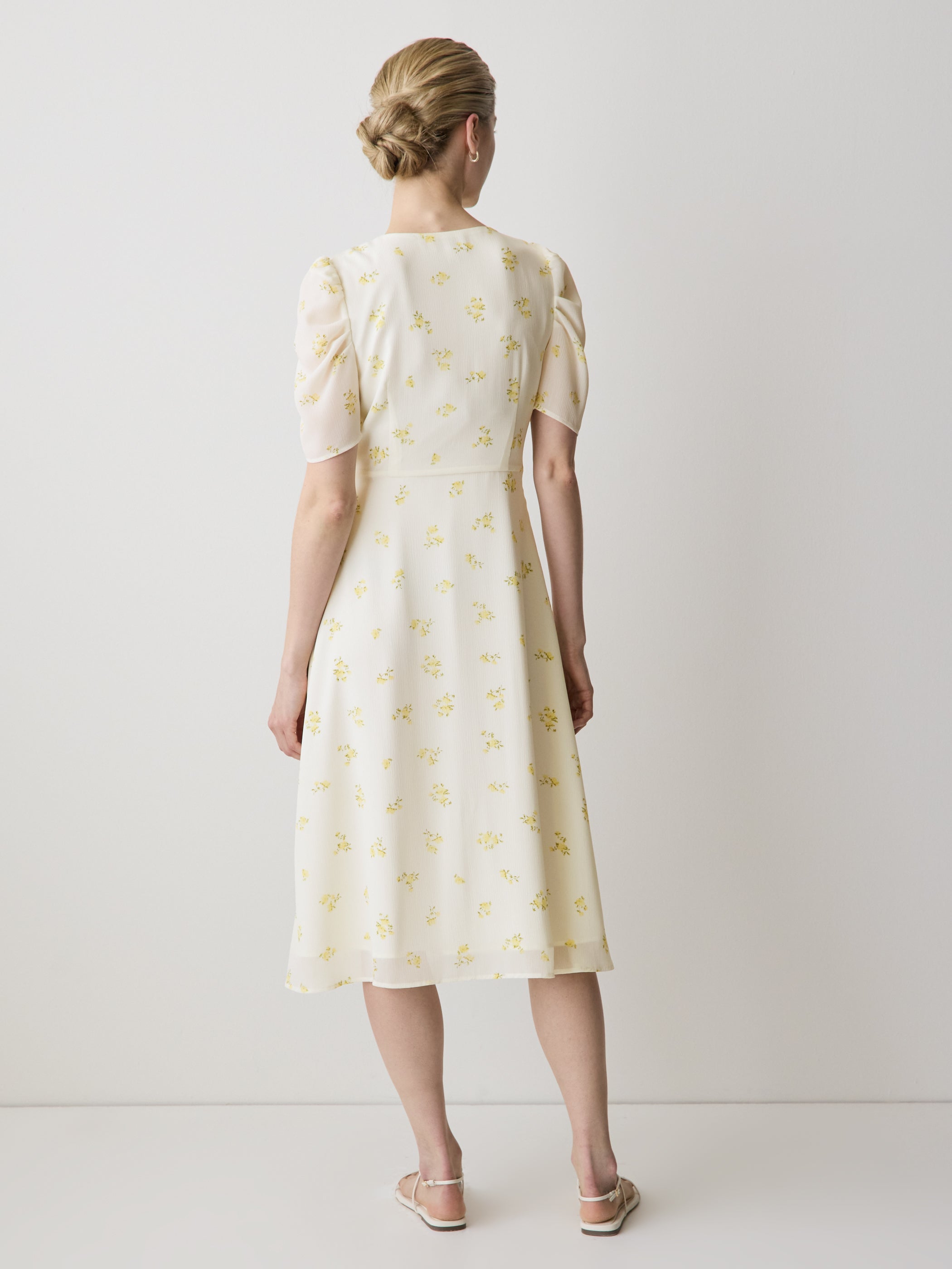 Short-Sleeve Chiffon Midi Dress with Lace Trim rw&co Special Offer