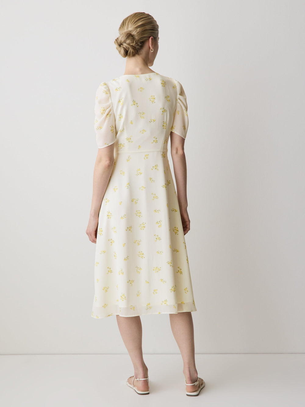 Short-Sleeve Chiffon Midi Dress with Lace Trim rw&co Special Offer