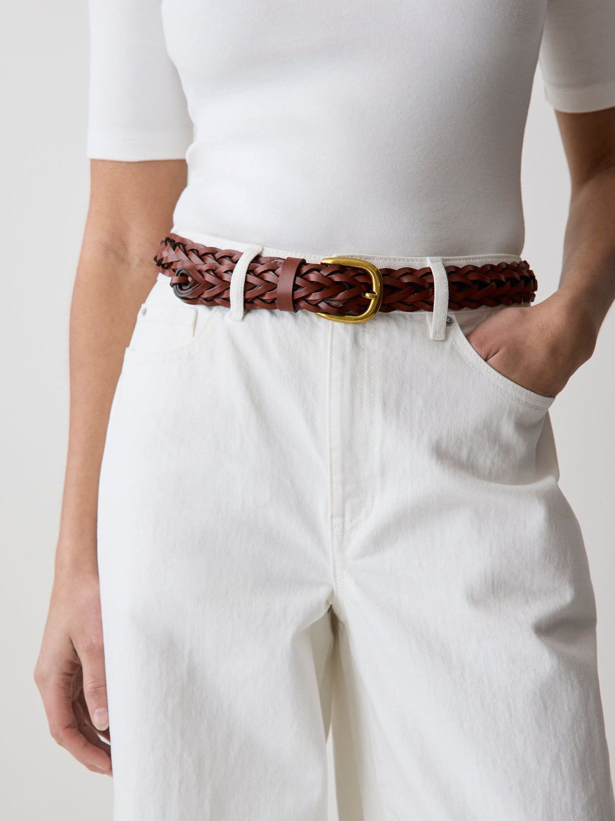Braided Leather Belt with Metal Buckle rw&co Special Promo Price
