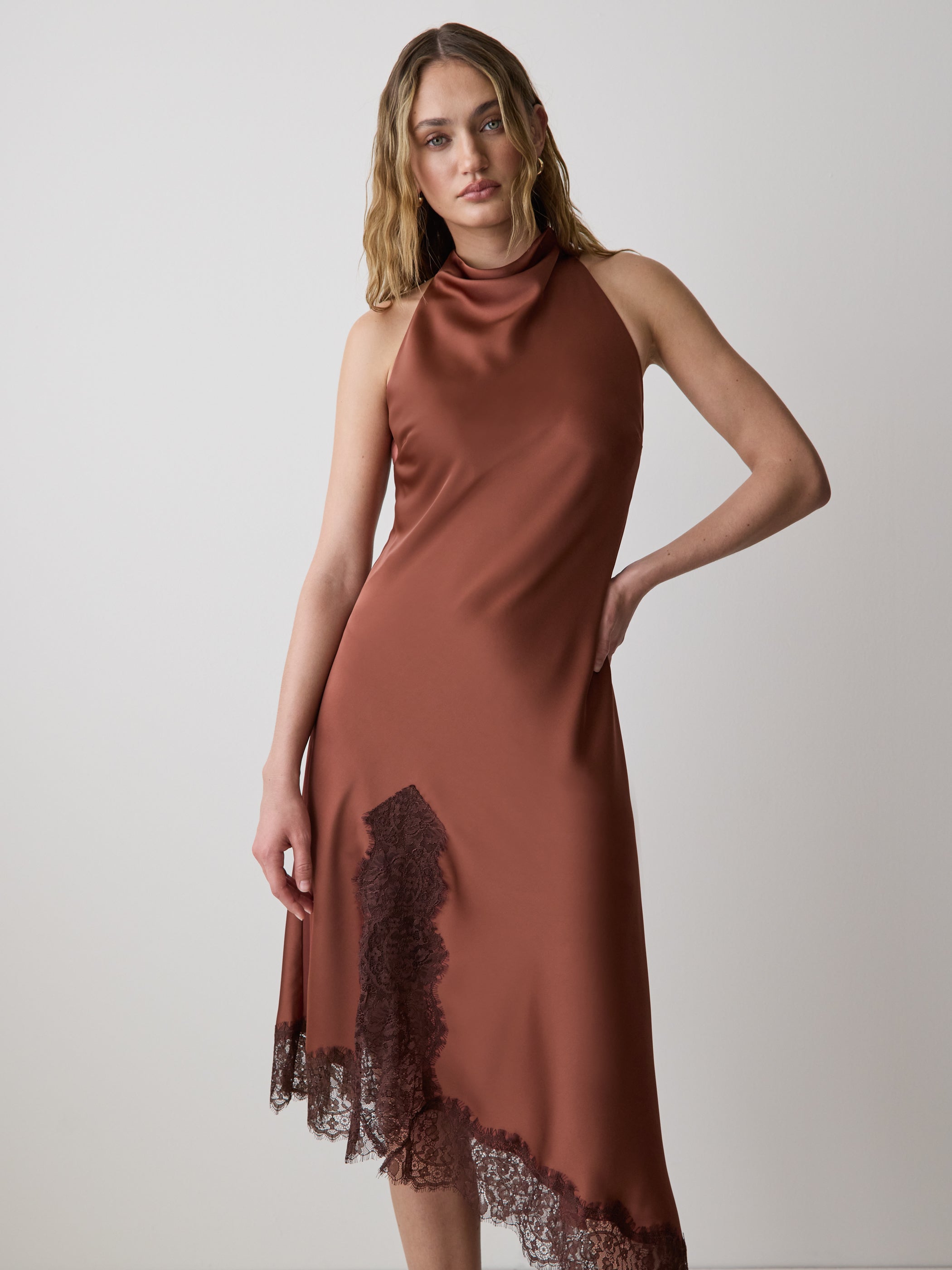 Sleeveless Cowl-Neck Dress with Asymmetrical Hem rw&co Special Offer