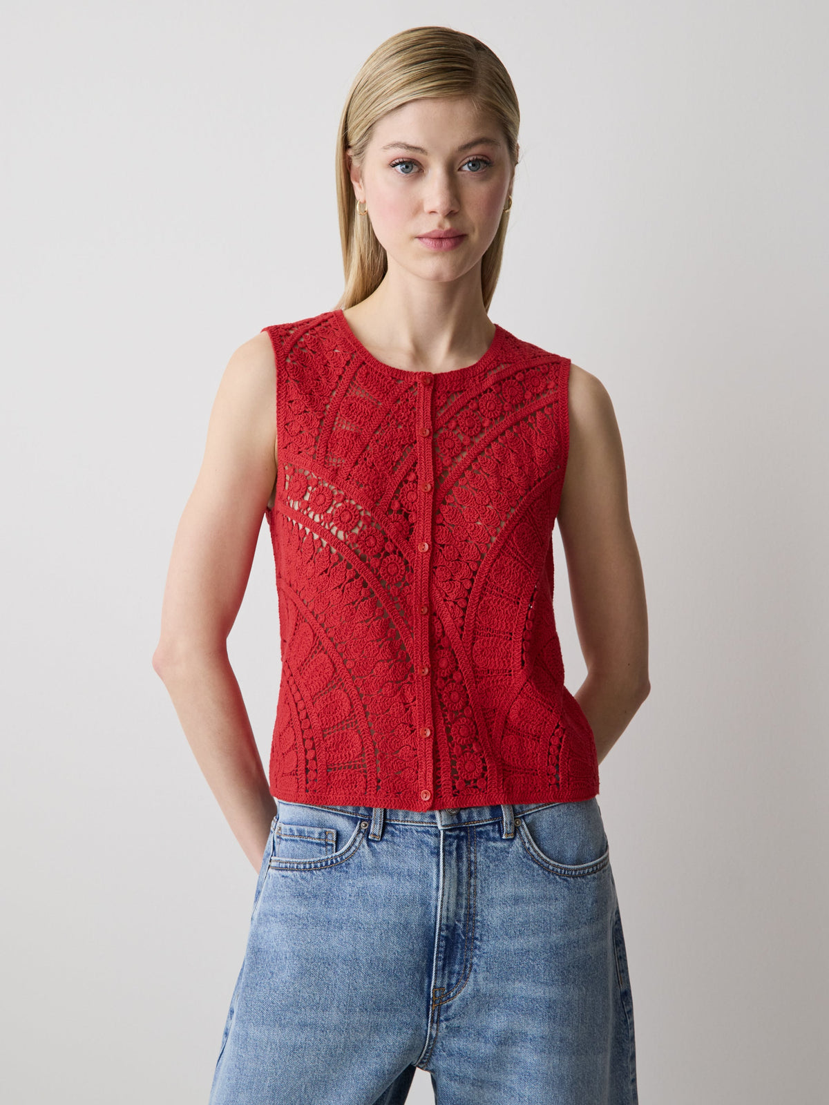 Buttoned-Down Crochet Tank Top rw&co Limited Time Discount