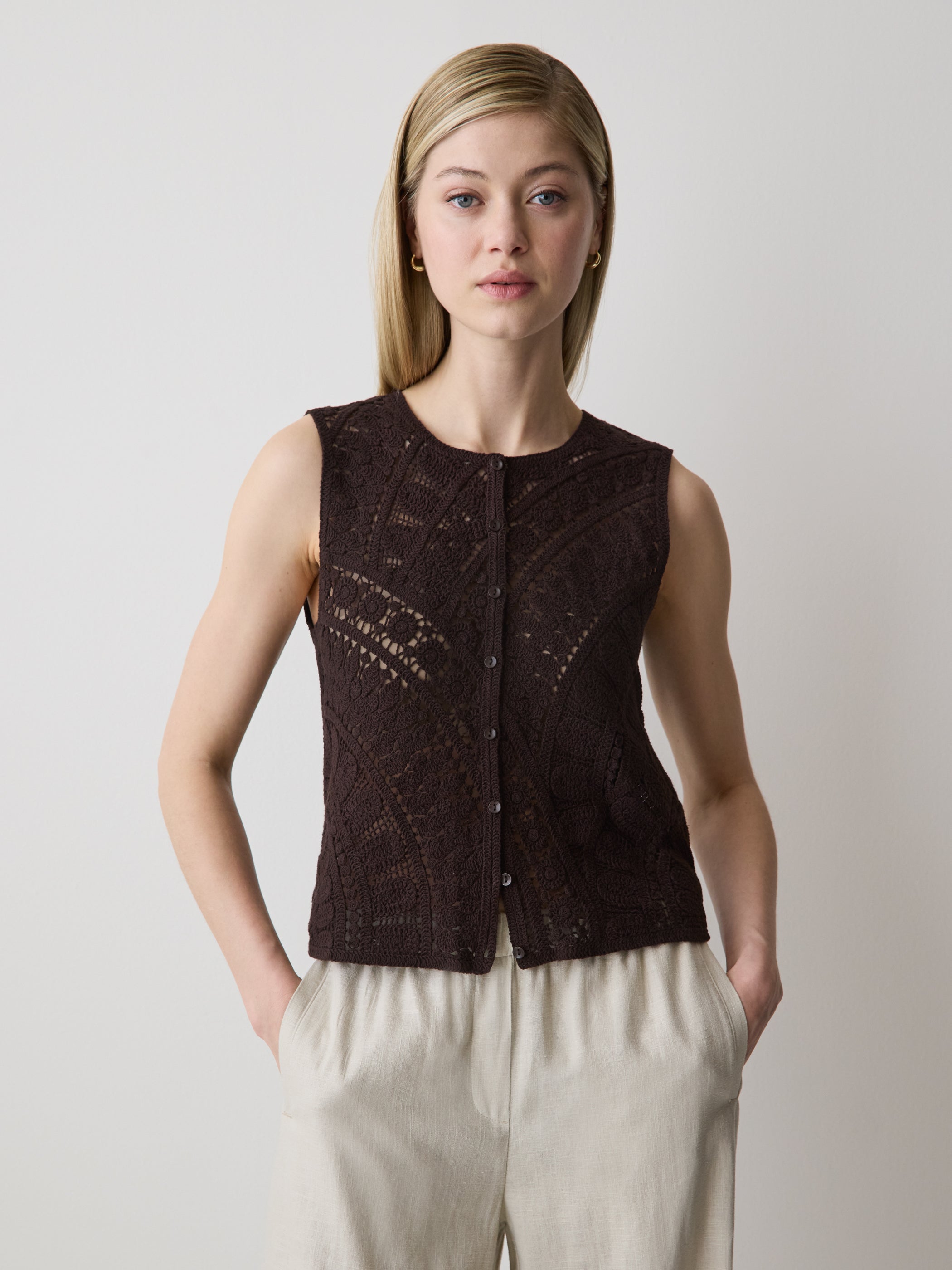 Buttoned-Down Crochet Tank Top rw&co Limited Time Discount