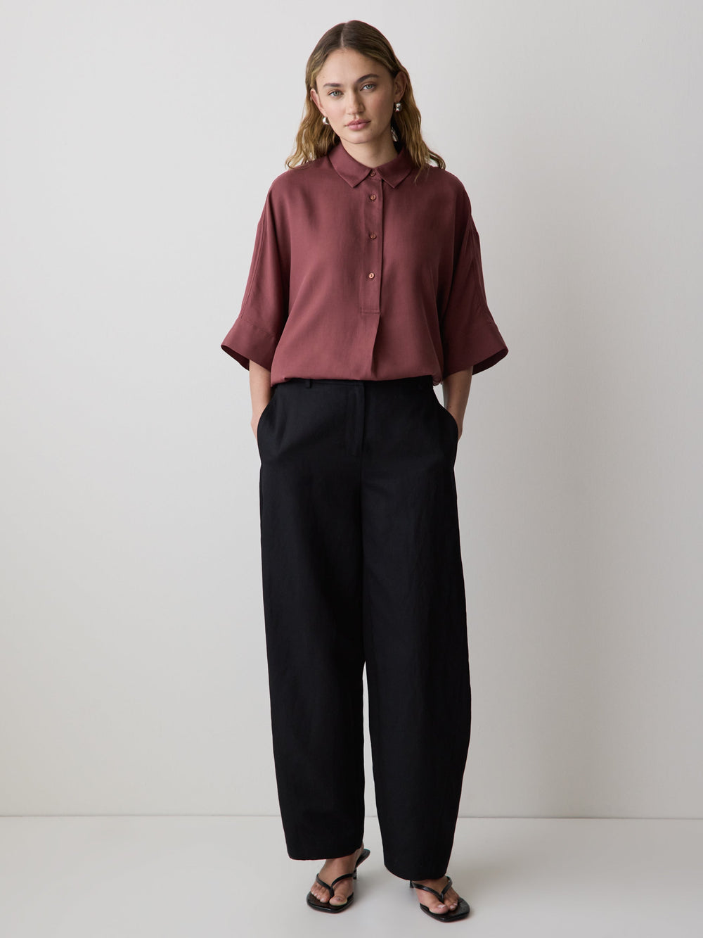 Short-Sleeve Blouse with Shirt Collar rw&co Limited Time Discount