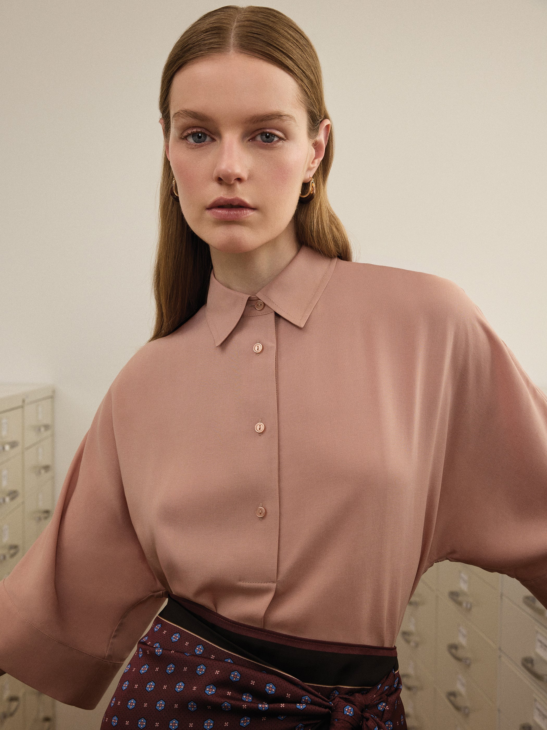 Short-Sleeve Blouse with Shirt Collar rw&co Limited Time Discount