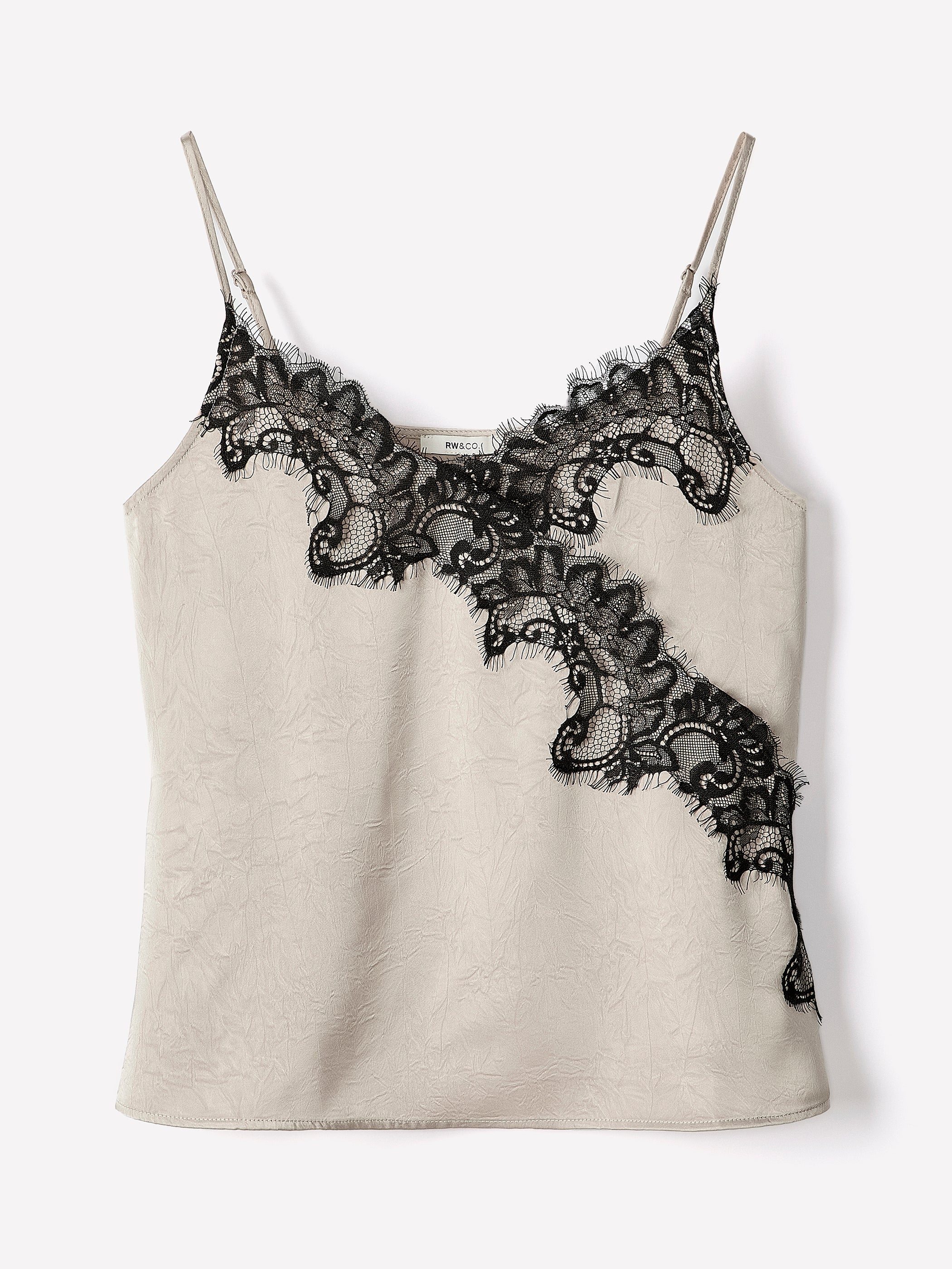 Sleeveless V-Neck Satin Blouse with Lace Trim rw&co Limited Time Discount