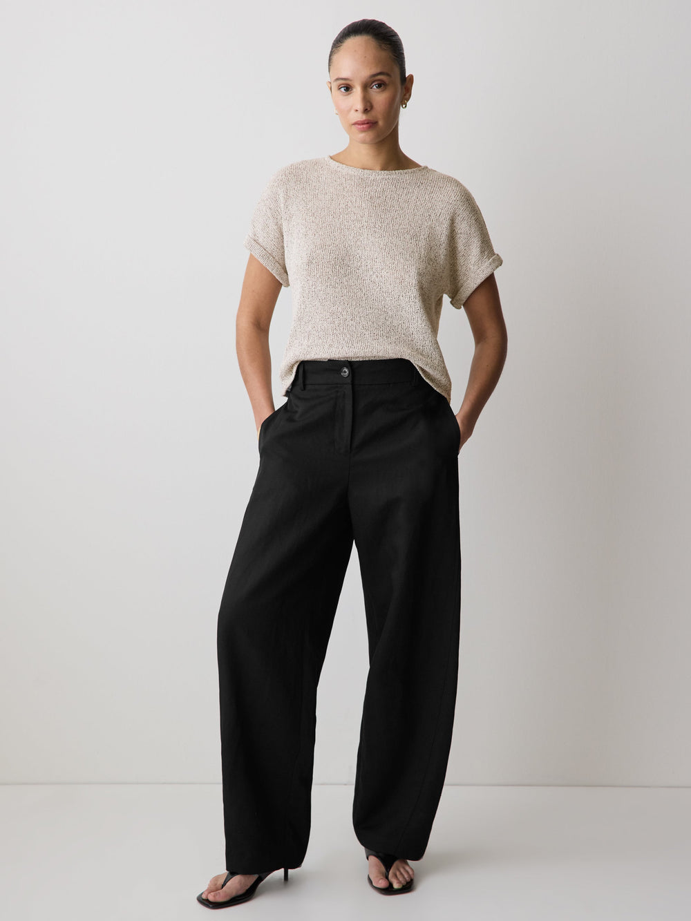 Extended-Sleeve Crew-Neck Relaxed-Fit Top rw&co Great Value Deal
