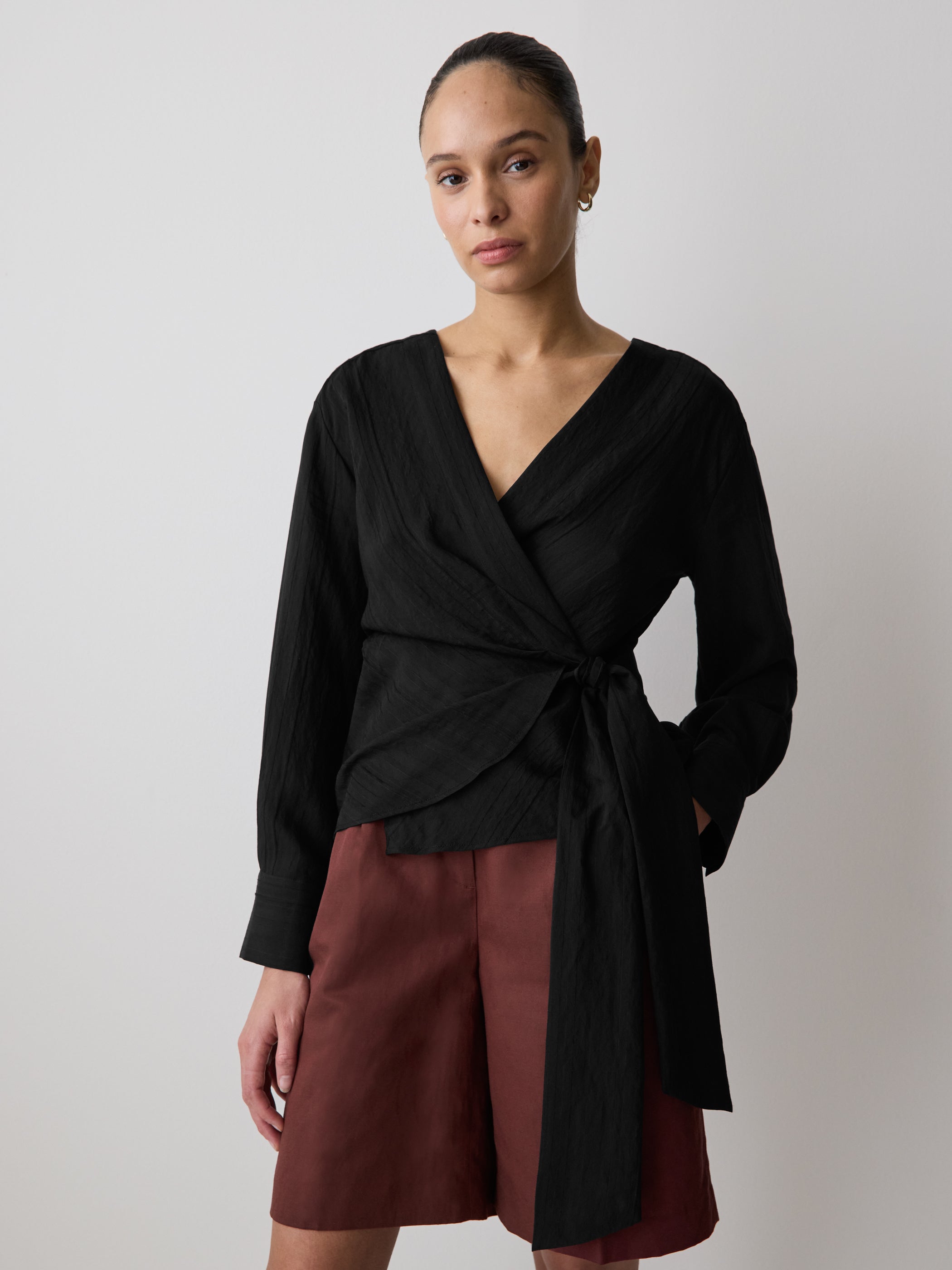 Long-Sleeve Wrap Blouse rw&co Great Value Deal