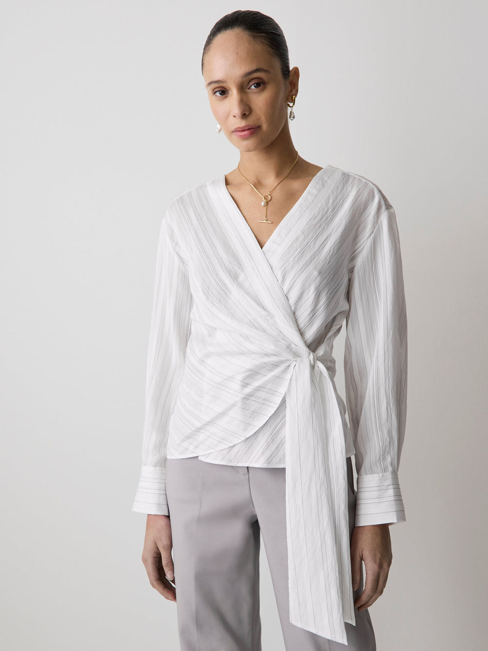 Long-Sleeve Wrap Blouse rw&co Great Value Deal