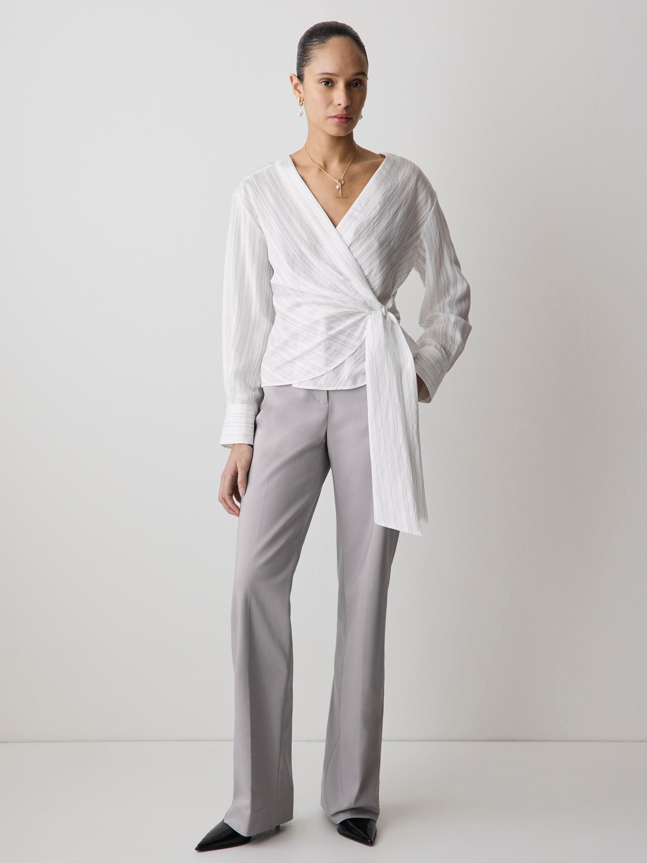 Long-Sleeve Wrap Blouse rw&co Great Value Deal
