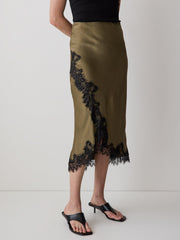High-Rise Satin Midi Skirt with Lace Trim rw&co Exclusive Sale Price