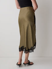 High-Rise Satin Midi Skirt with Lace Trim rw&co Exclusive Sale Price