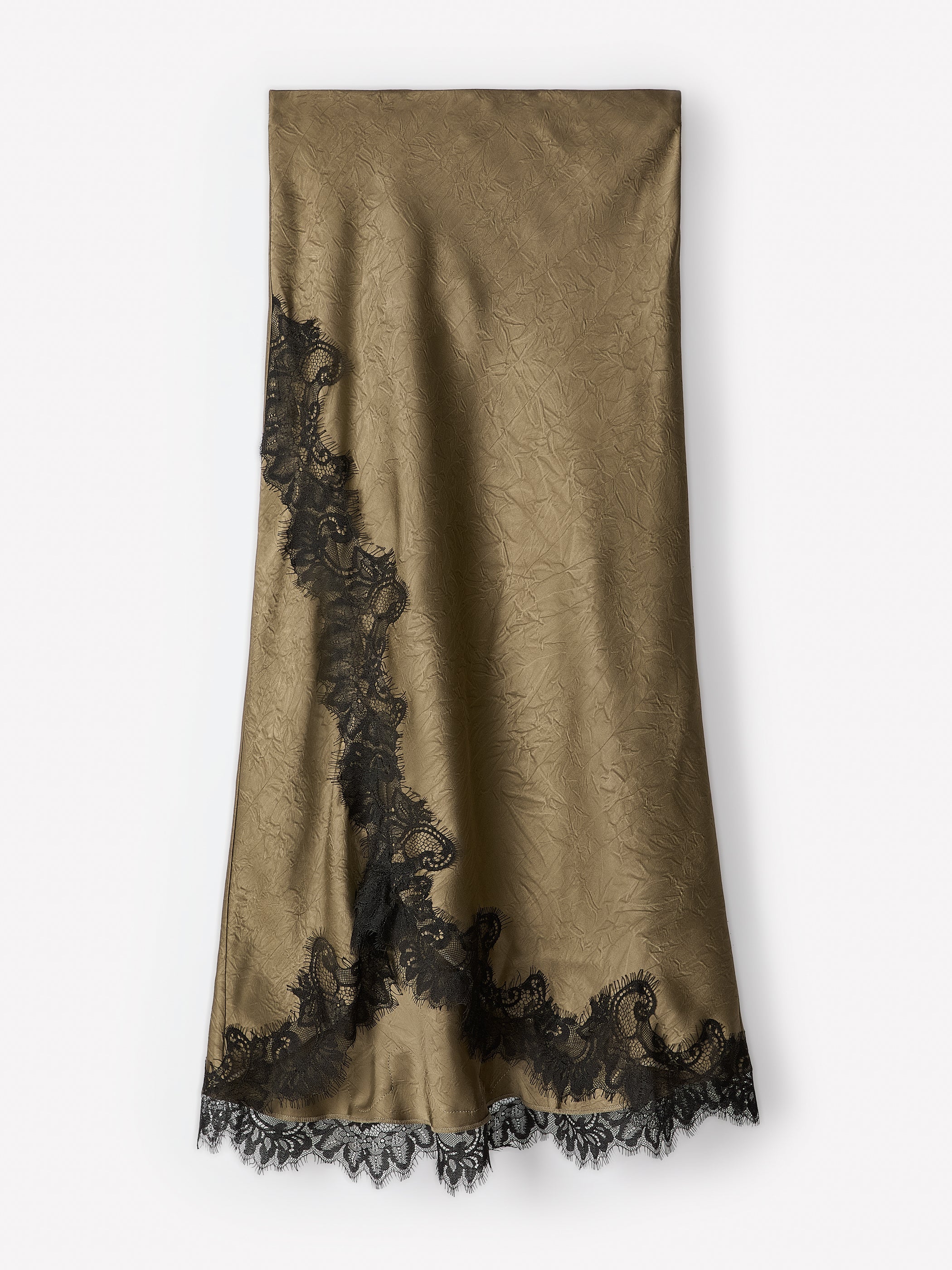 High-Rise Satin Midi Skirt with Lace Trim rw&co Exclusive Sale Price