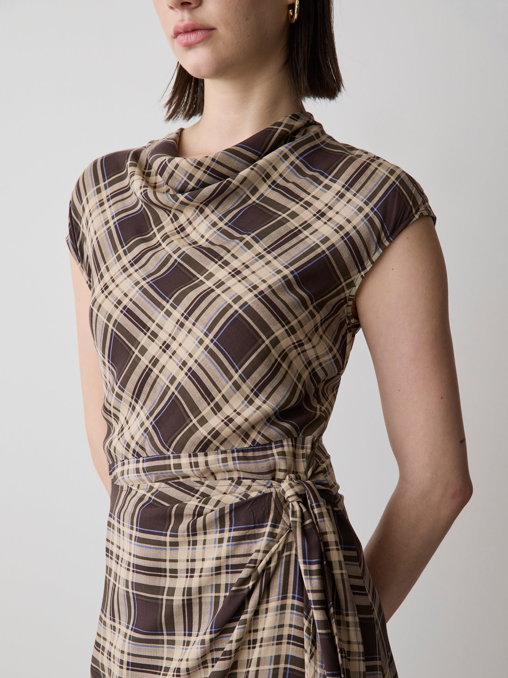 Extended-Sleeve Cowl-Neck Midi Dress with Wrap Detail rw&co Great Value Deal