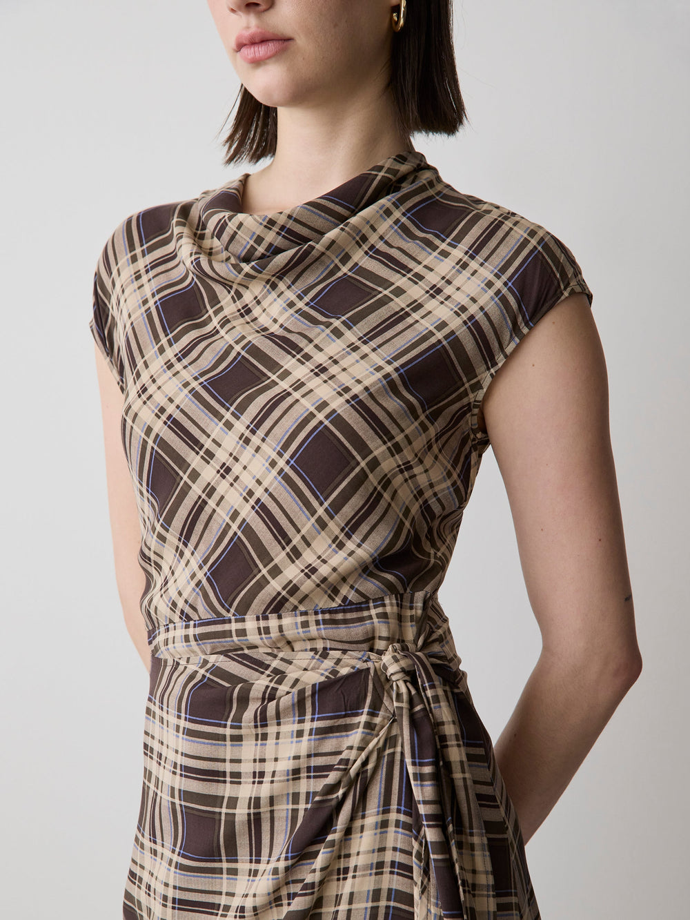 Extended-Sleeve Cowl-Neck Midi Dress with Wrap Detail rw&co Great Value Deal