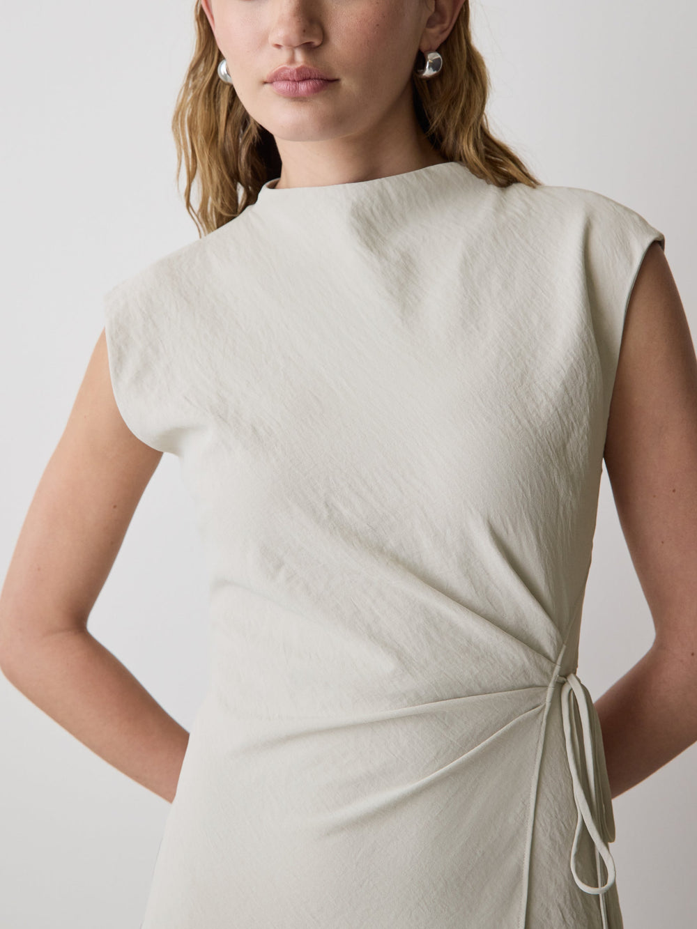 Extended-Sleeve Mock-Neck Midi Dress with Wrap Detail rw&co Exclusive Sale Price