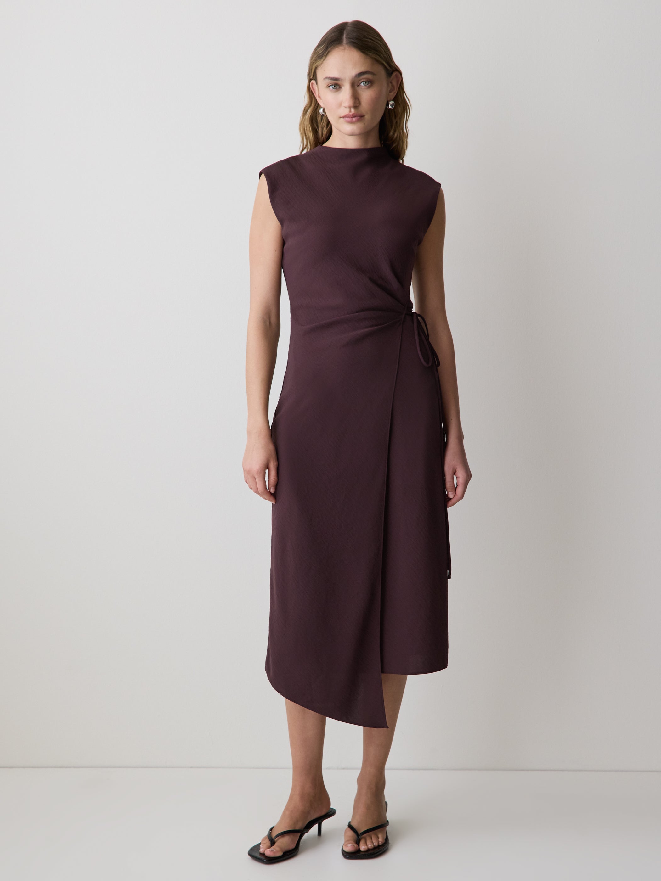 Extended-Sleeve Mock-Neck Midi Dress with Wrap Detail rw&co Exclusive Sale Price
