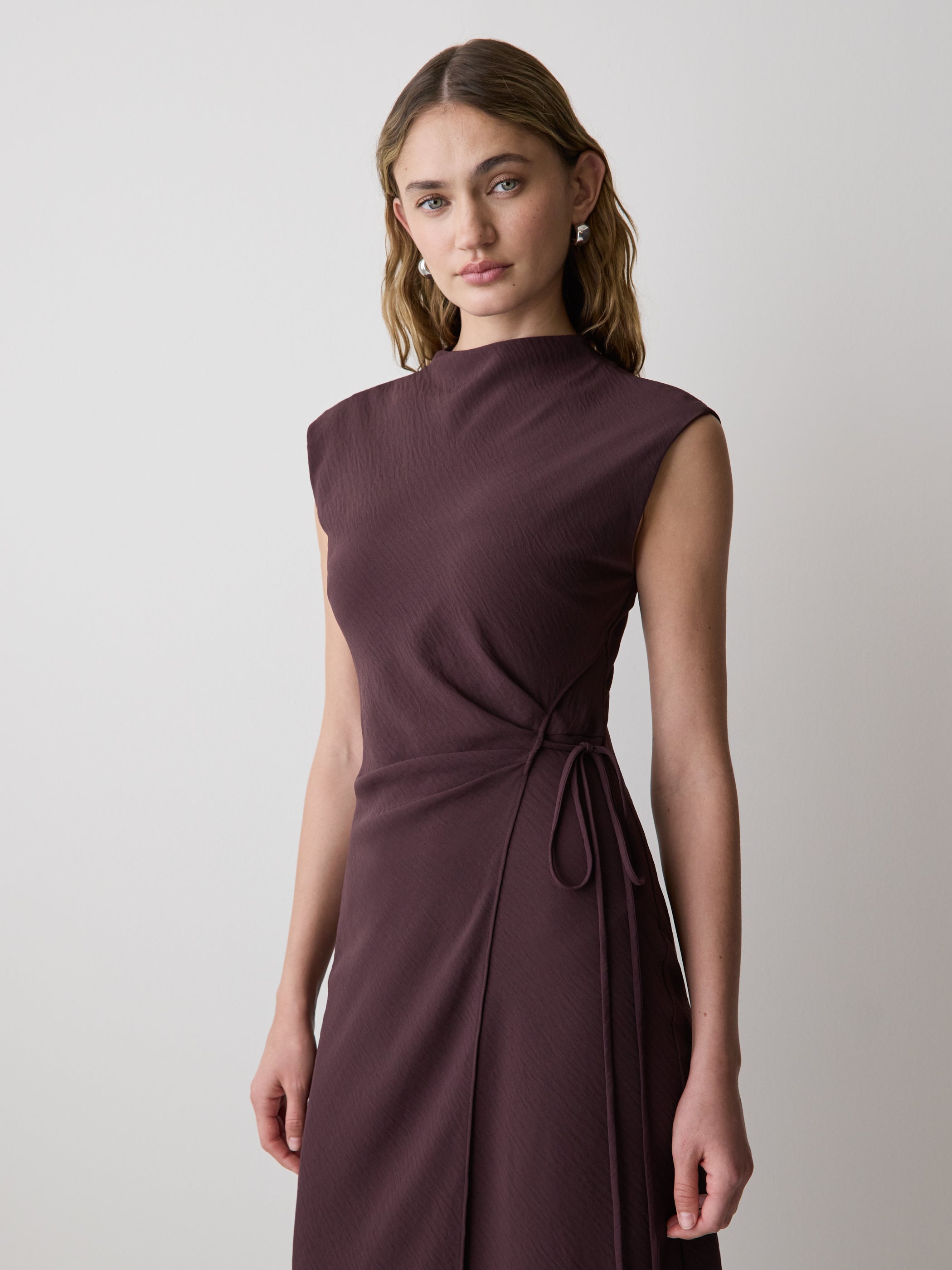 Extended-Sleeve Mock-Neck Midi Dress with Wrap Detail rw&co Exclusive Sale Price