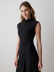 Extended-Sleeve Mock-Neck Midi Dress with Wrap Detail rw&co Exclusive Sale Price