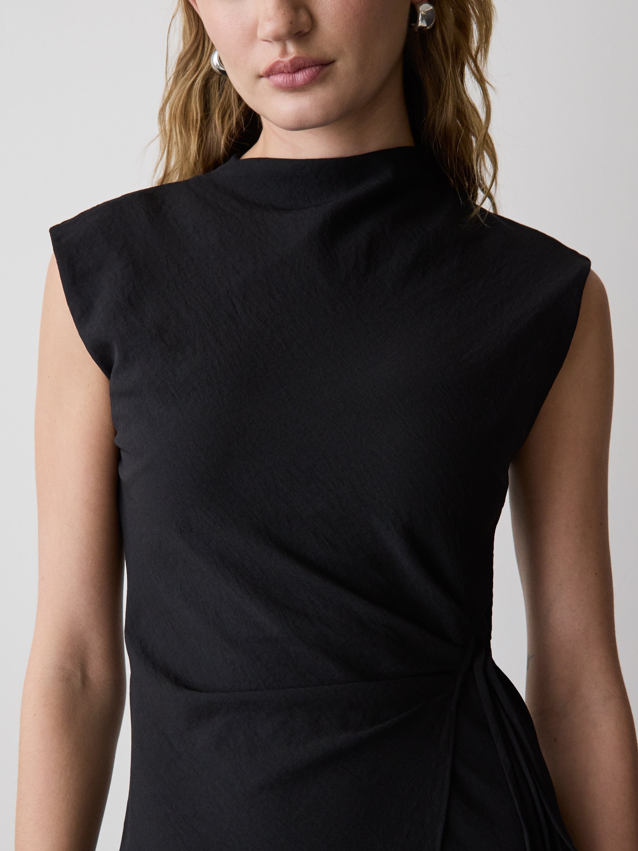 Extended-Sleeve Mock-Neck Midi Dress with Wrap Detail rw&co Exclusive Sale Price