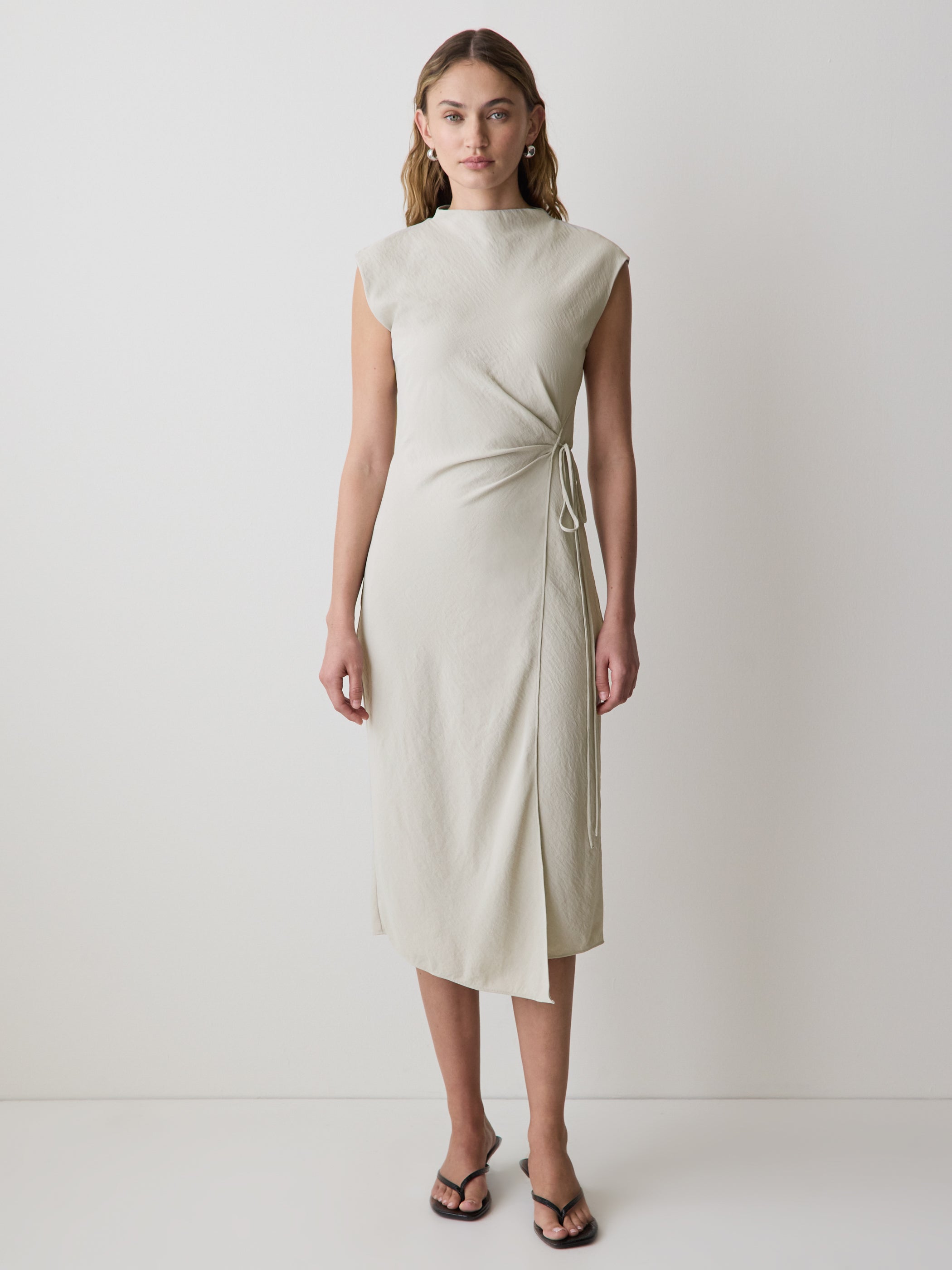 Extended-Sleeve Mock-Neck Midi Dress with Wrap Detail rw&co Exclusive Sale Price